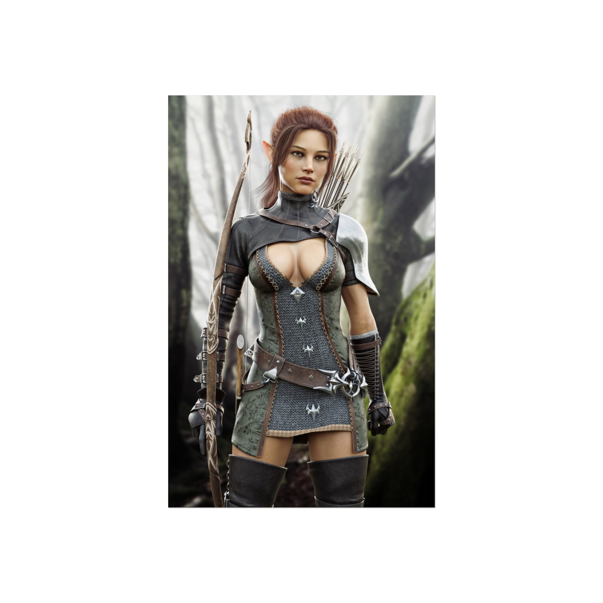 Fantasy Wood Elf Archer Warrior Fine Art Poster — Female Ranger Wall Art- No AI- Human created illustration art