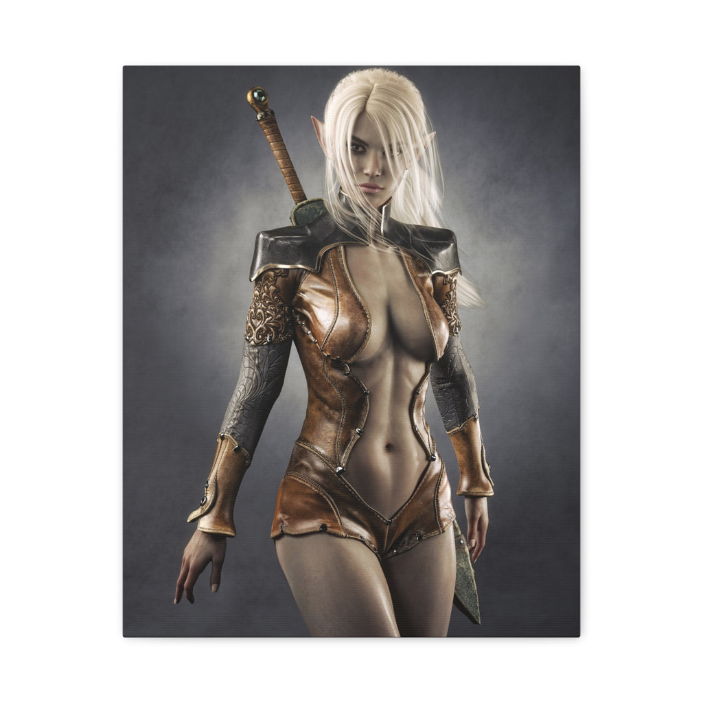 Fantasy Warrior Elf Canvas Print — Sexy Female Swordfighter Matte Stretched Art- No AI- Human created illuration art