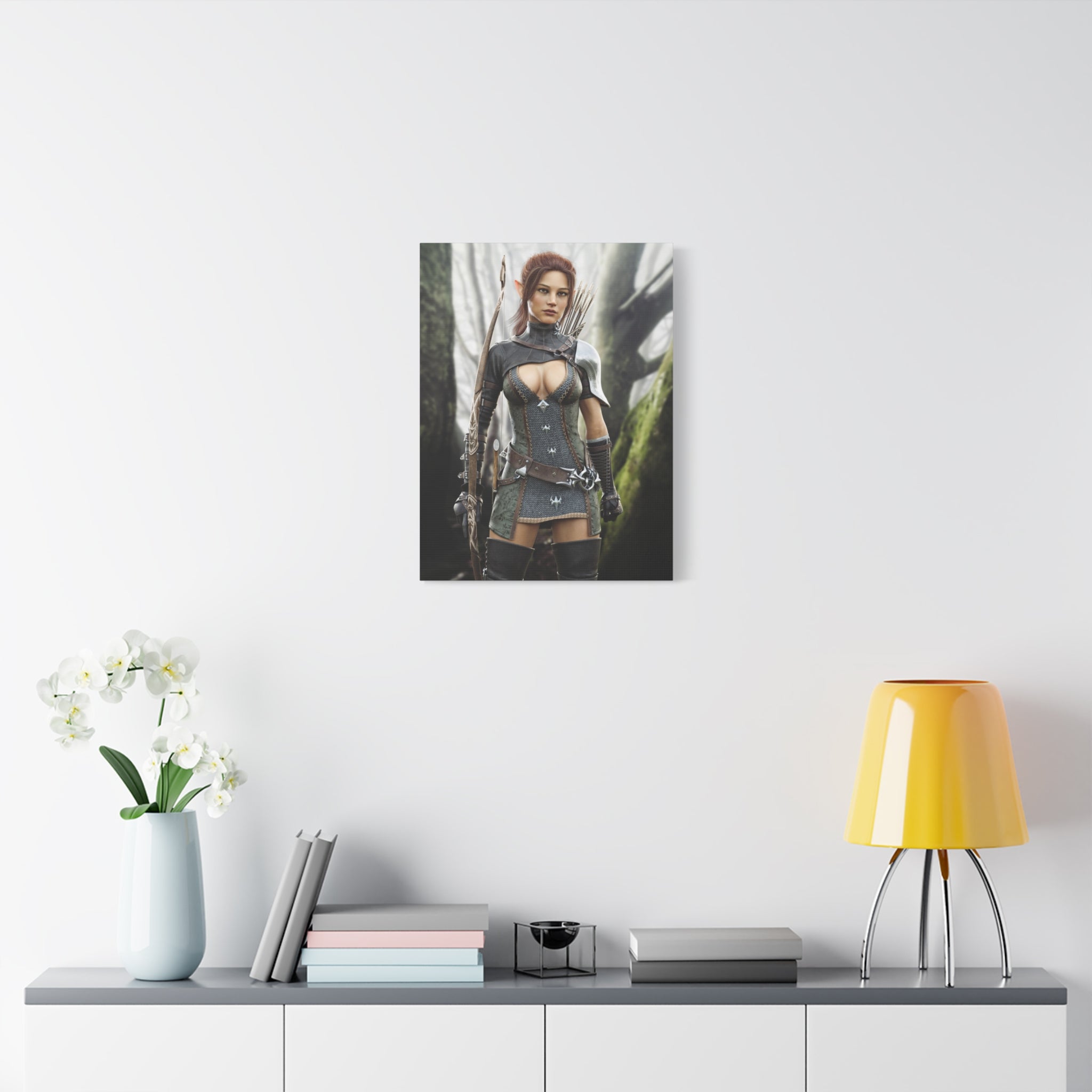 Fantasy Wood Elf Archer Warrior Canvas Print — Matte Stretched Wall Art - No Ai - human created illustration art