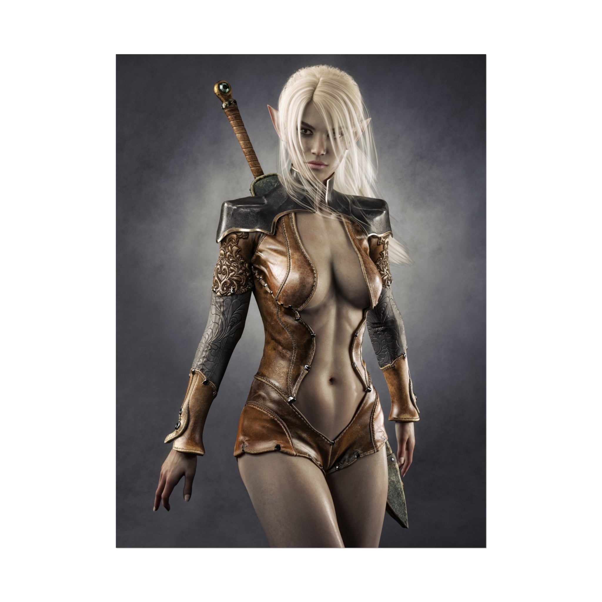 Fantasy Warrior Woman Fine Art Poster — Blonde Swordfighter Wall Art- No AI - Human created illustration art