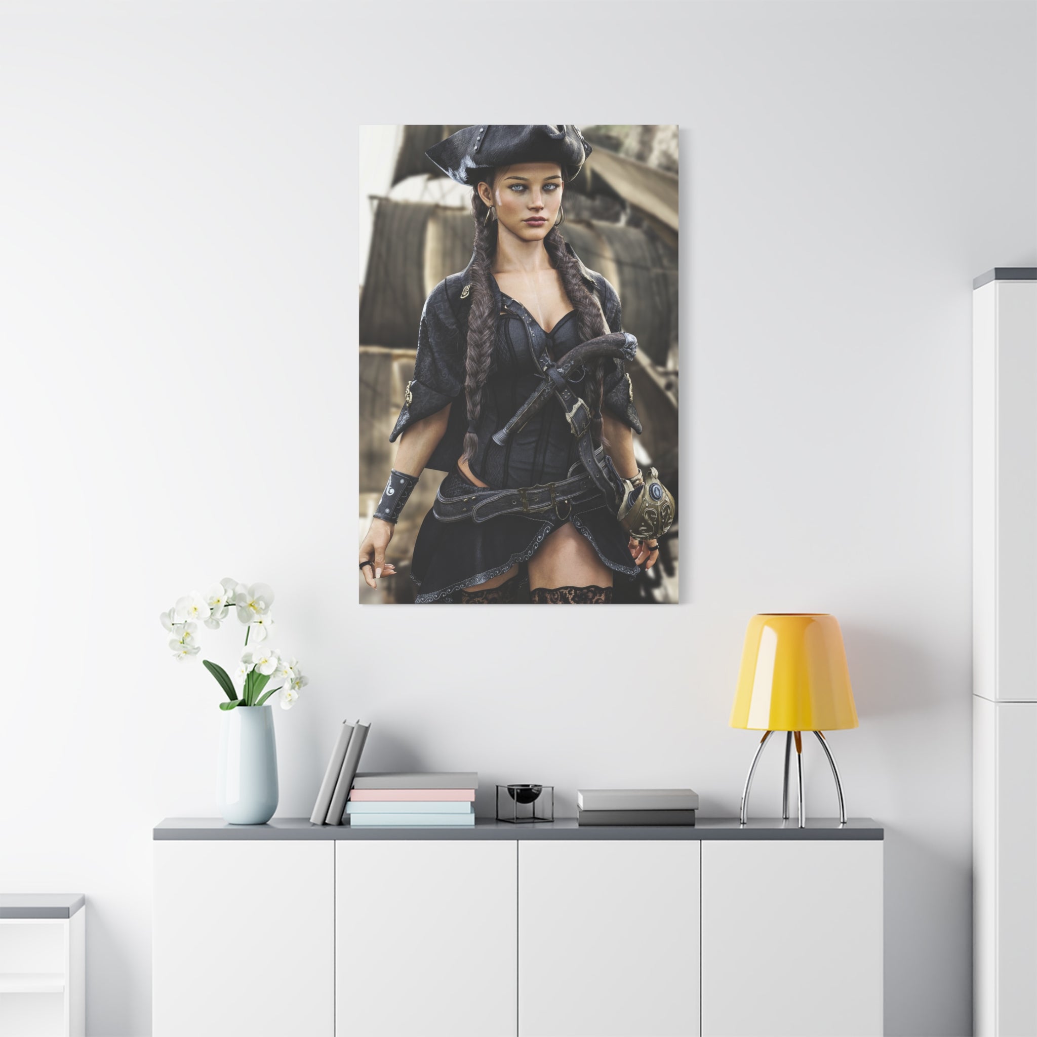 Pirate Captain Woman Matte Canvas Print — Stretched Wall Art - No AI - Human created illustration art