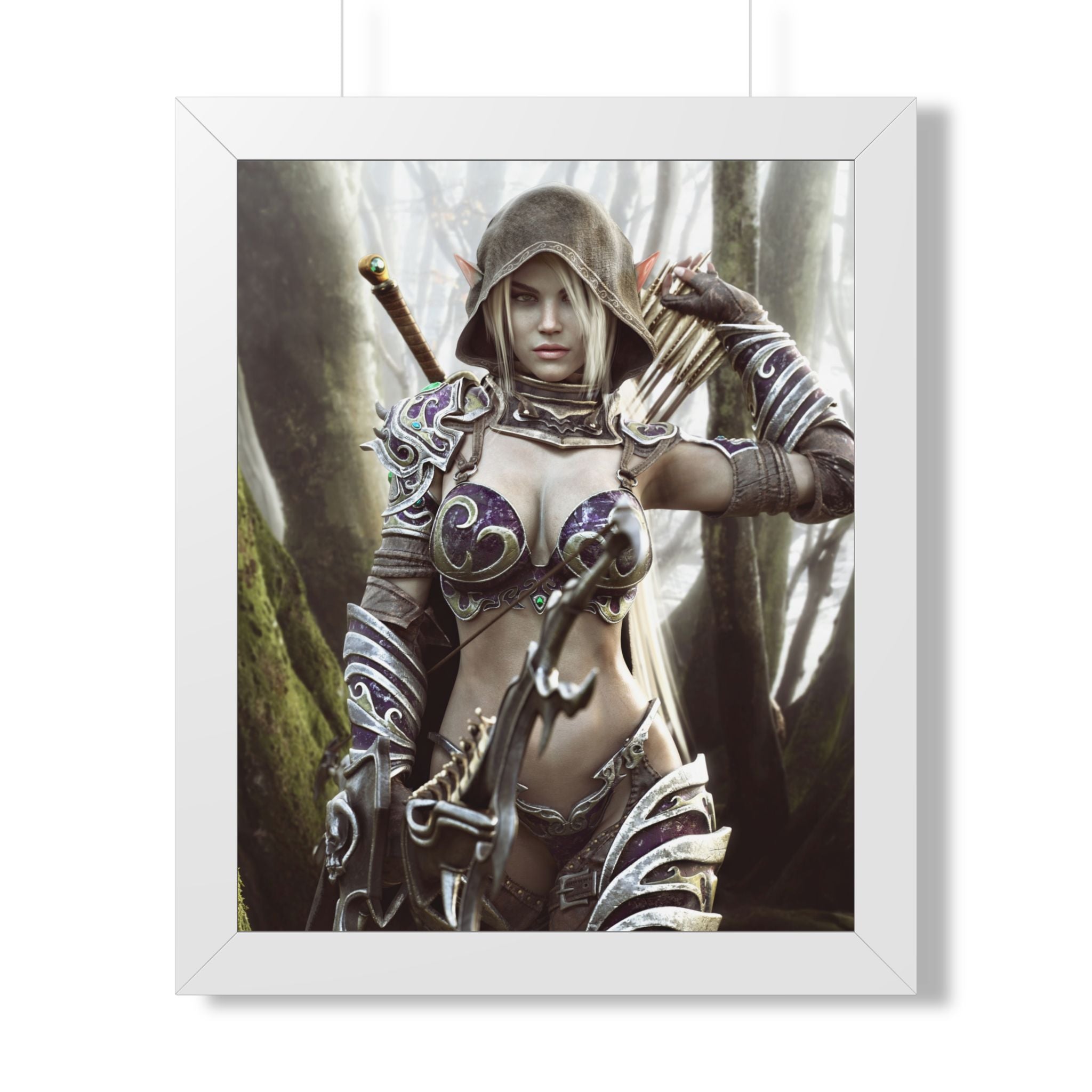 Fantasy Archer Framed Poster — Female Ranger Wall Art - No AI - Human created illustration