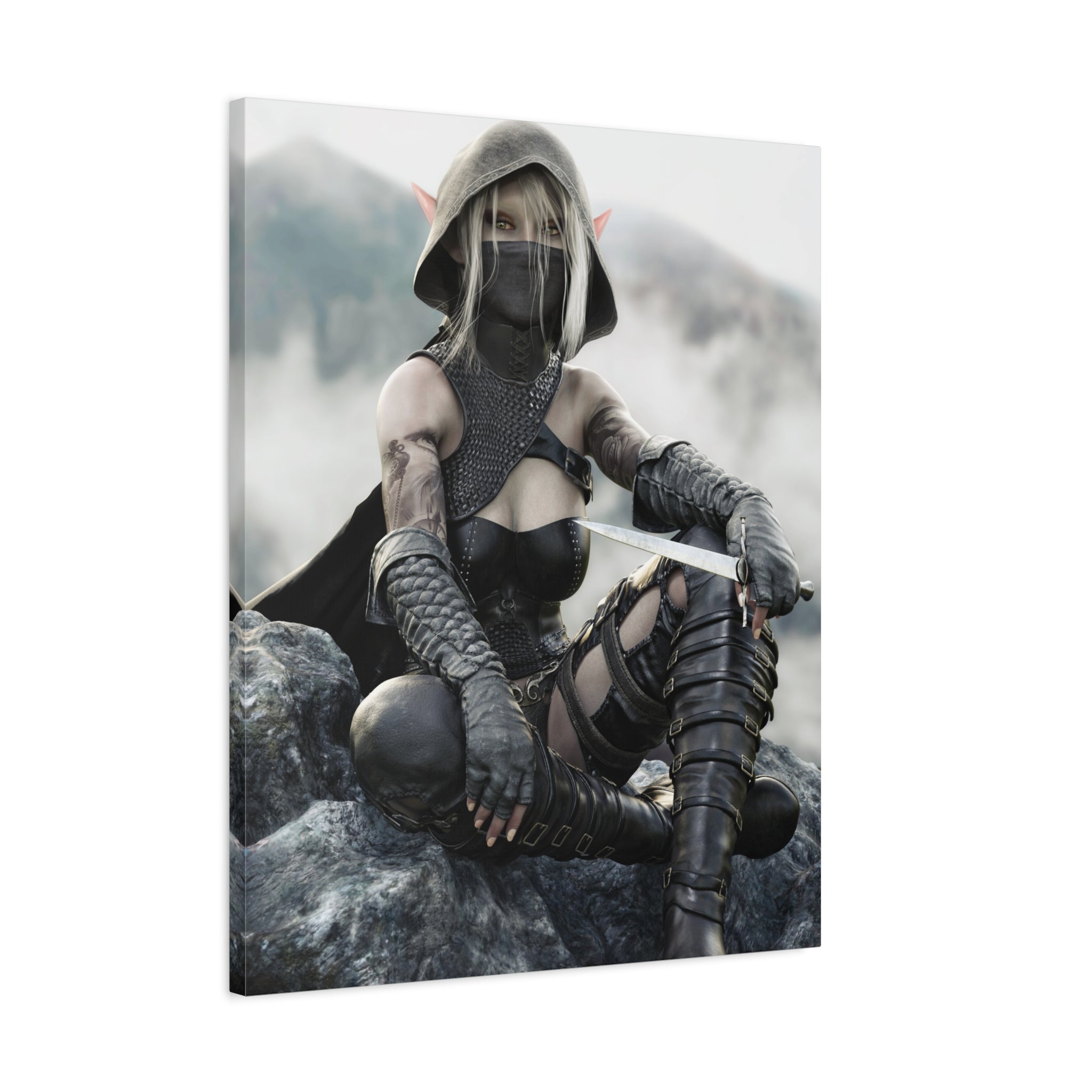 Rogue Elf Warrior Matte Canvas Print — Fantasy Assassin Wall Art- No AI - Human created illustration art