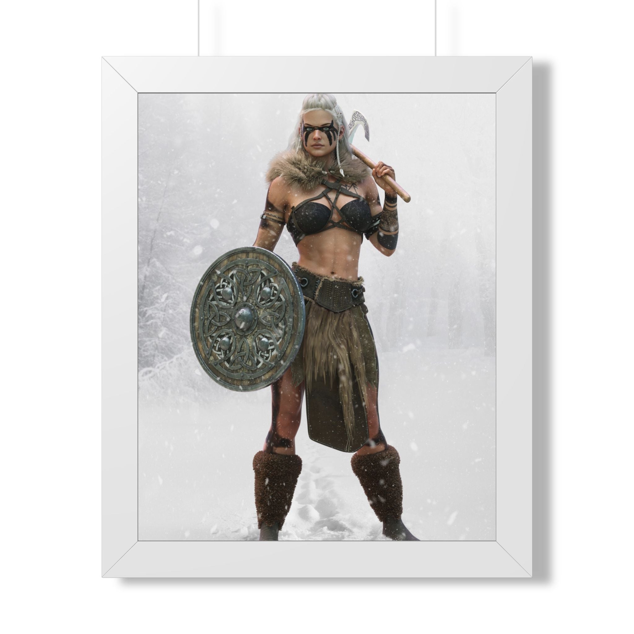 Valkyrie Warrior Framed Poster — Nordic Shieldmaiden Art Print- No AI- Human created illustration art