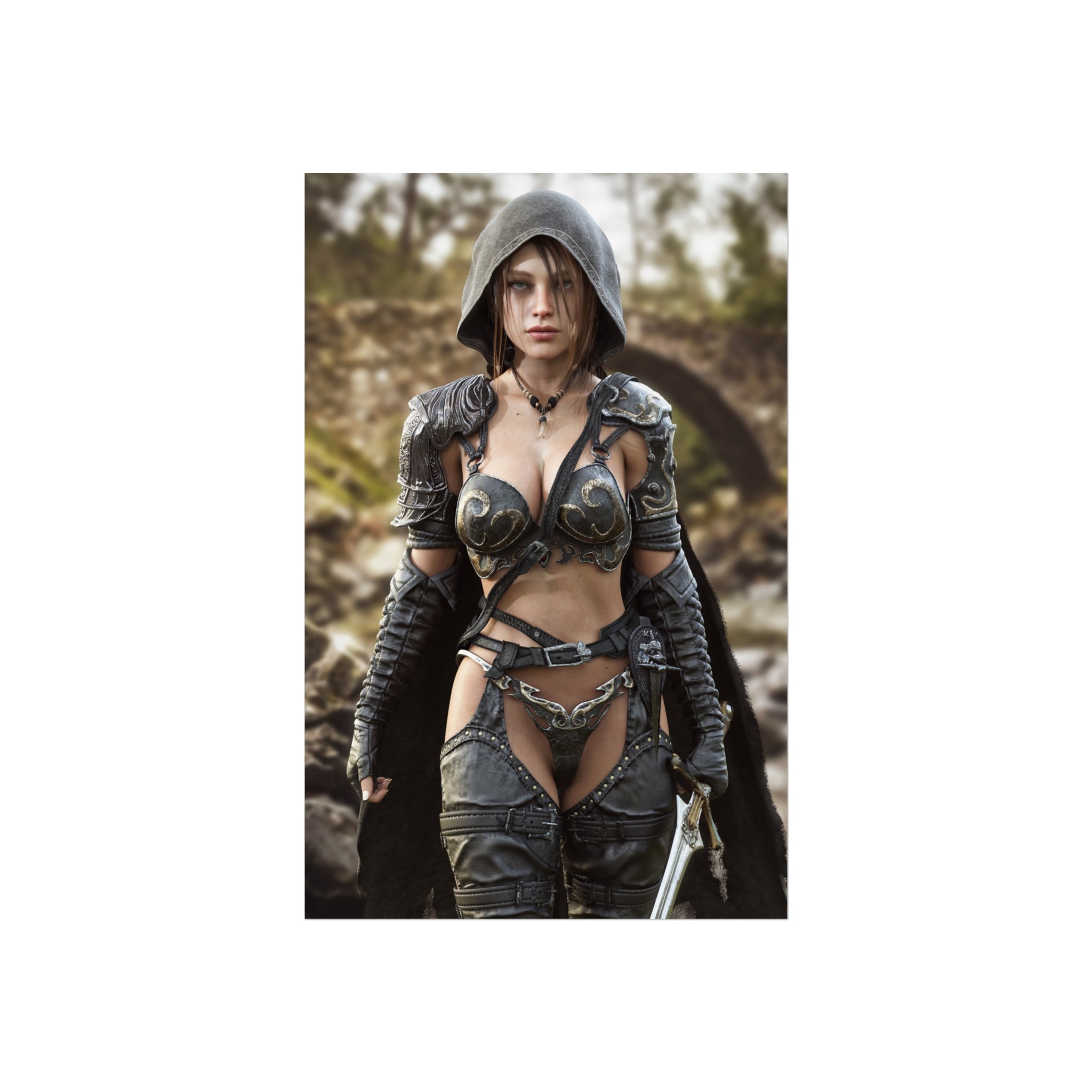 Fantasy Female Ranger Wall Art | Epic Hooded Warrior Fine Art Print - No Ai - Human created illustration art