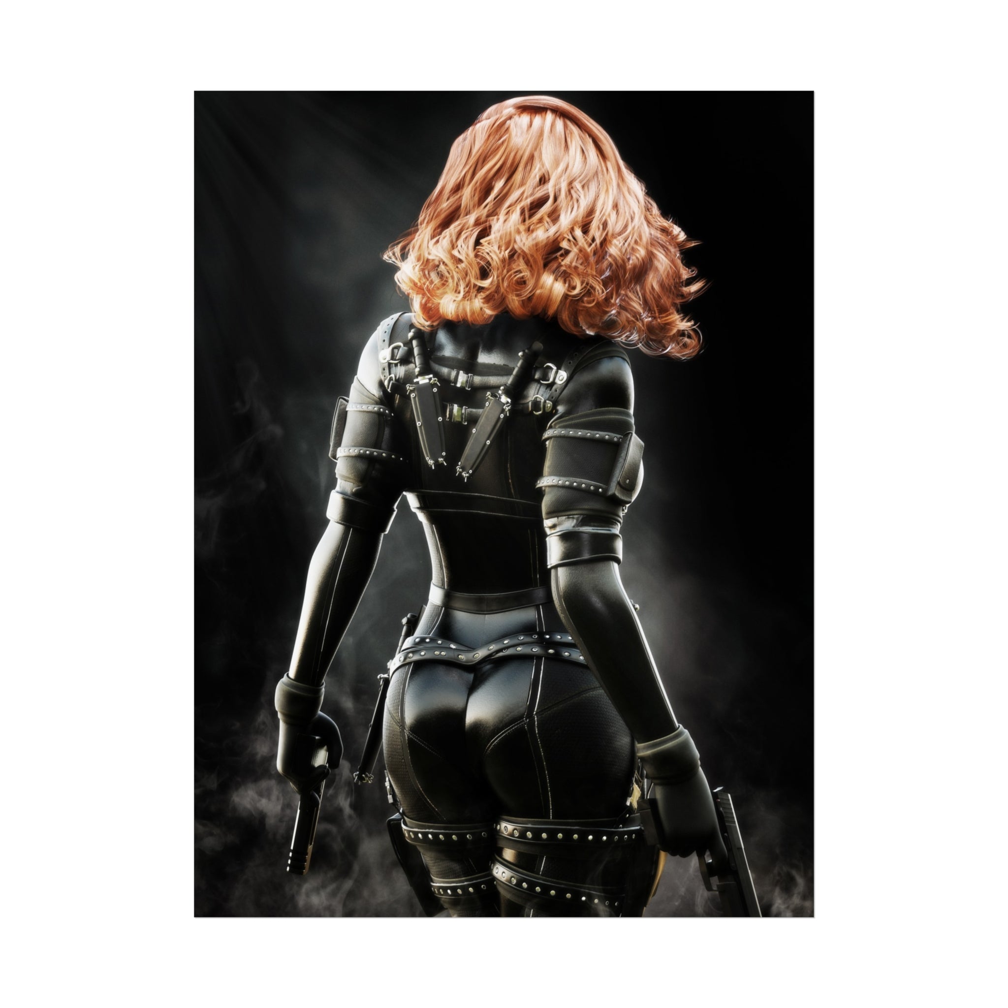 Black Widow Inspired Fine Art Poster — Femme Fatale Leather Assassin Wall Art - No AI - Human created illustration art