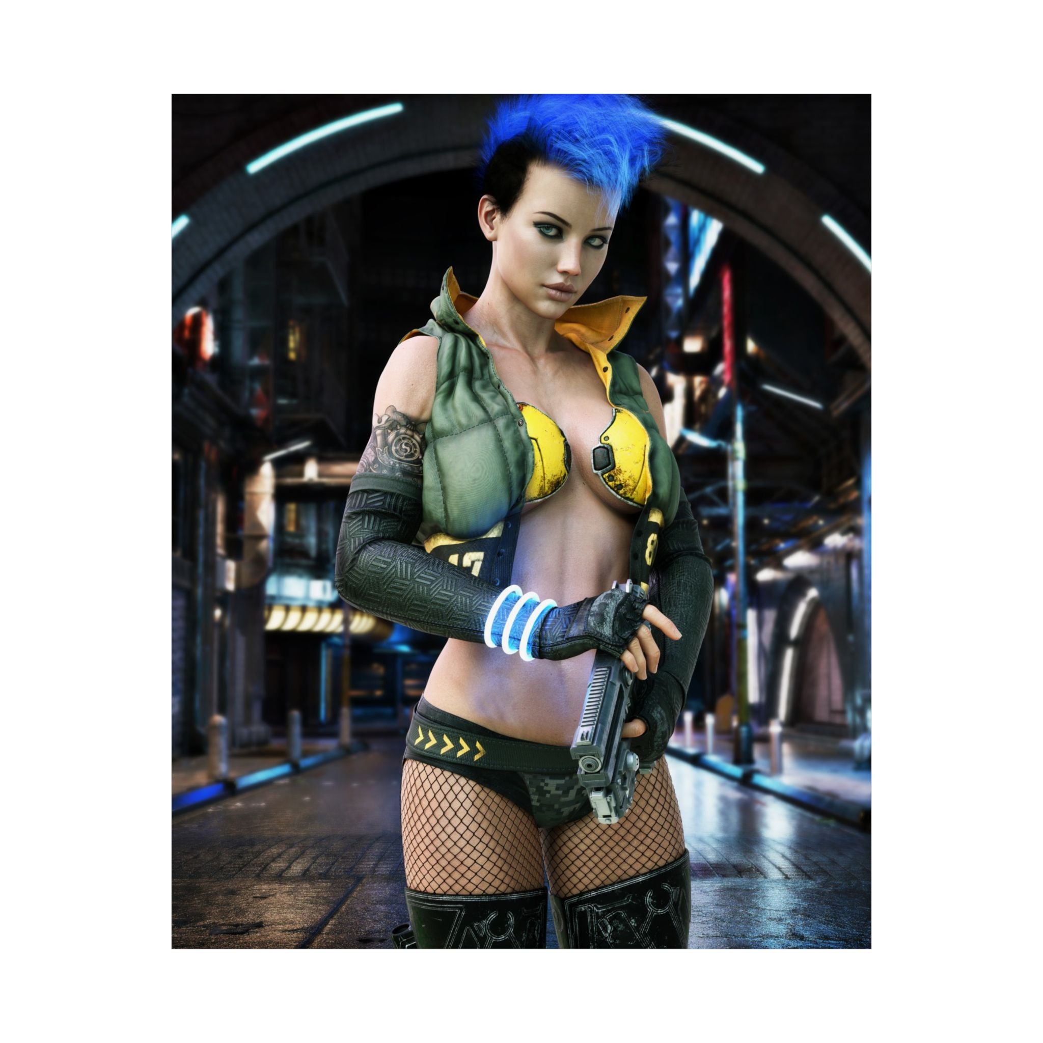 Cyberpunk Female Warrior Wall Art | Futuristic Cyber Assassin Artwork