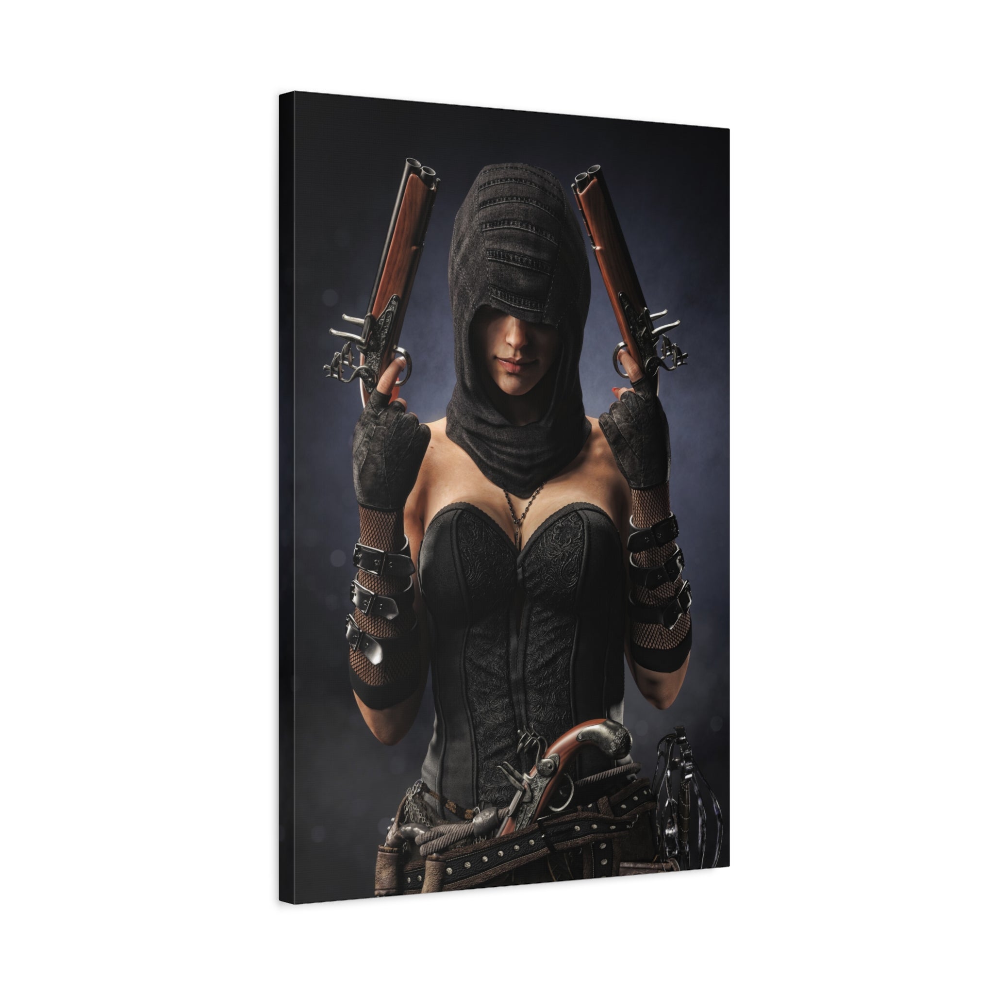 Pirate Assassin Matte Canvas Print — Hooded Female  Wall Art- No Ai- Human created illustration art