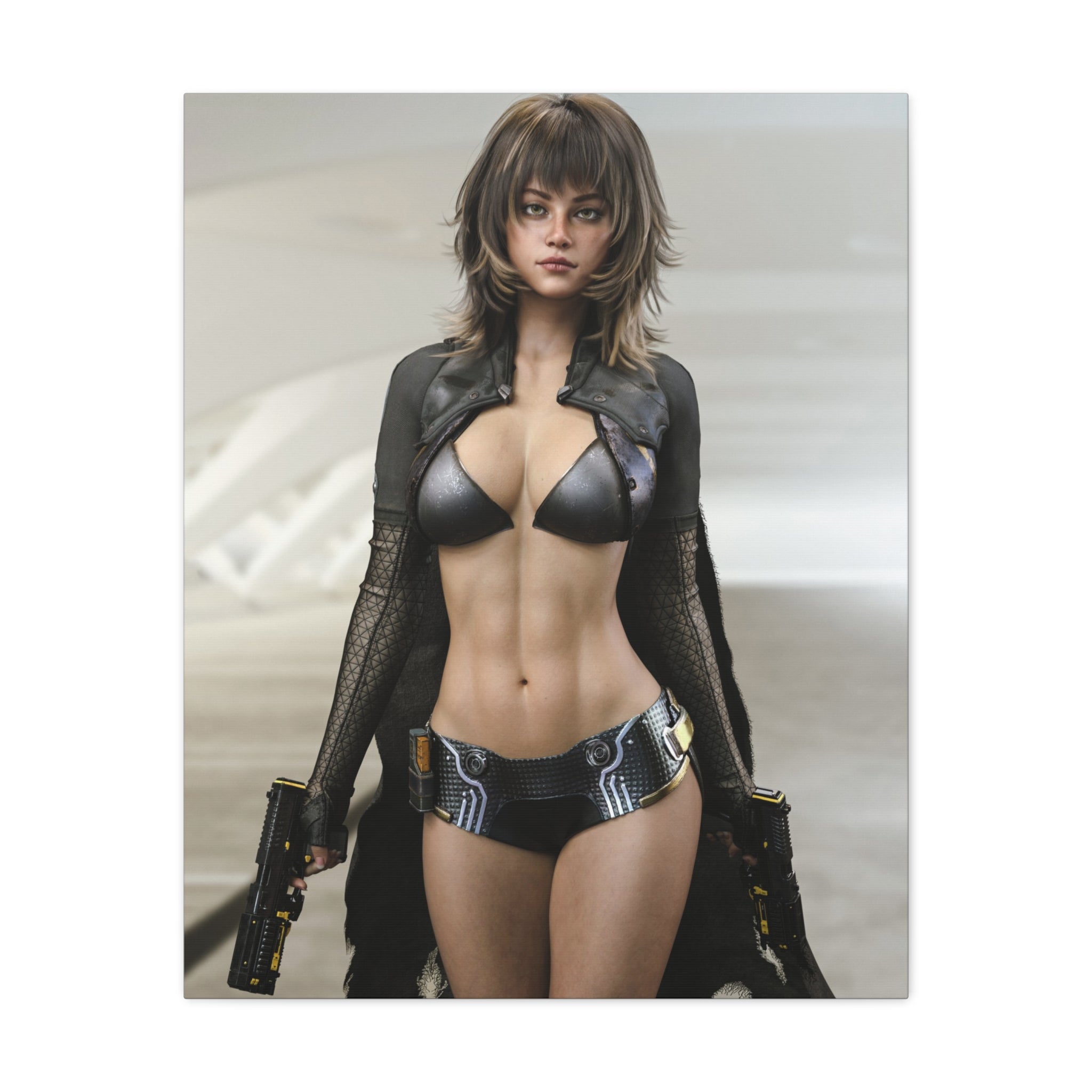 Sci‑Fi Femme Fatale Matte Canvas Print — Futuristic Warrior Wall Art- No AI - Human created illustration art