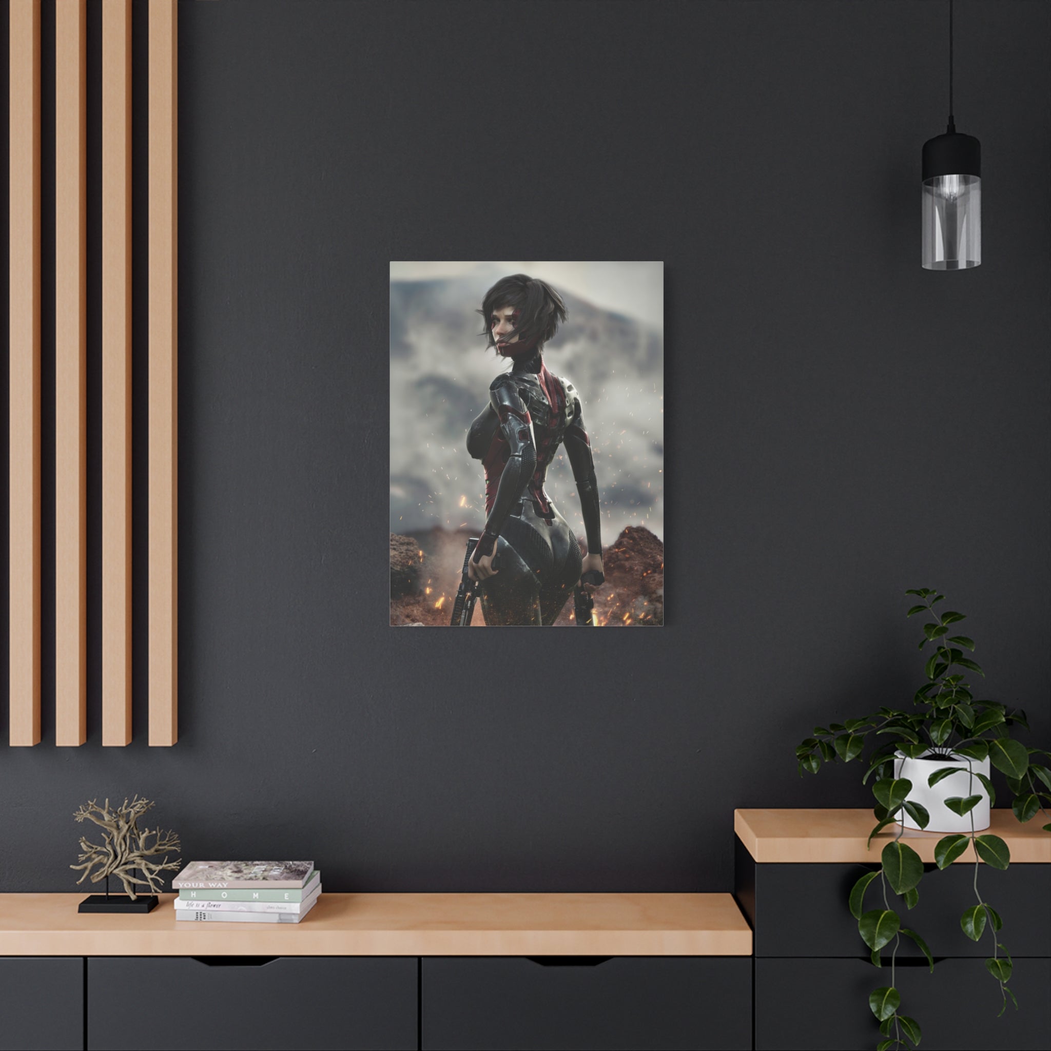 Sci‑Fi Warrior Matte Canvas Print — Futuristic Female Soldier Wall Art- No AI - Human created illustration art