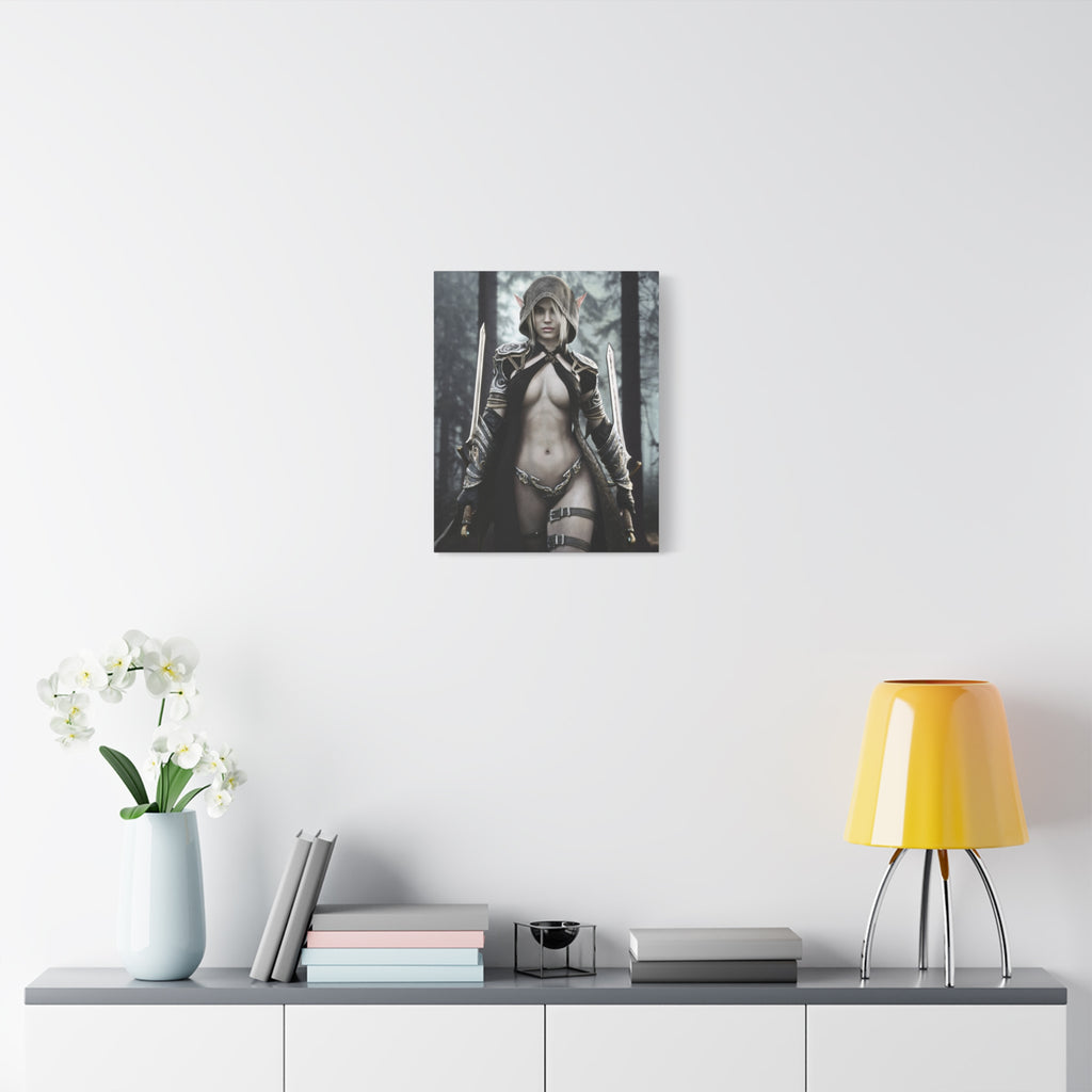 Fantasy Elf Warrior Canvas Print — Matte Stretched Wall Art- No AI - Human created illustration art