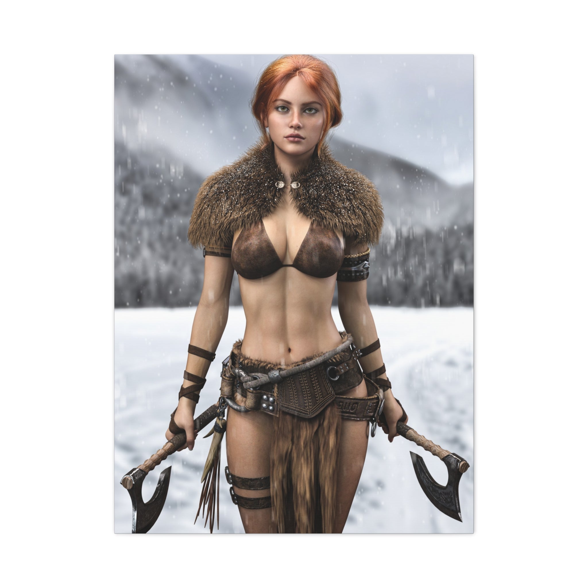 Viking Shieldmaiden Canvas Print — Matte Stretched Wall Art- No AI - Human created illustration art