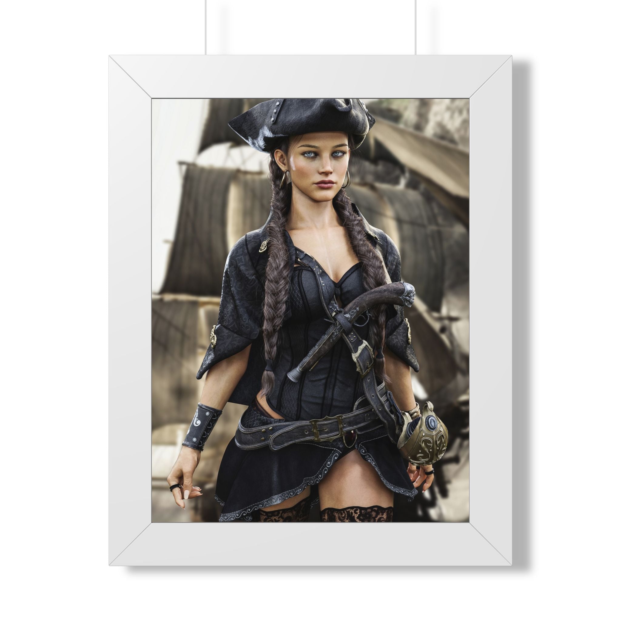 Pirate Captain Portrait Framed Poster — Sexy Pirate Wall Art - No AI - Human created illustration art