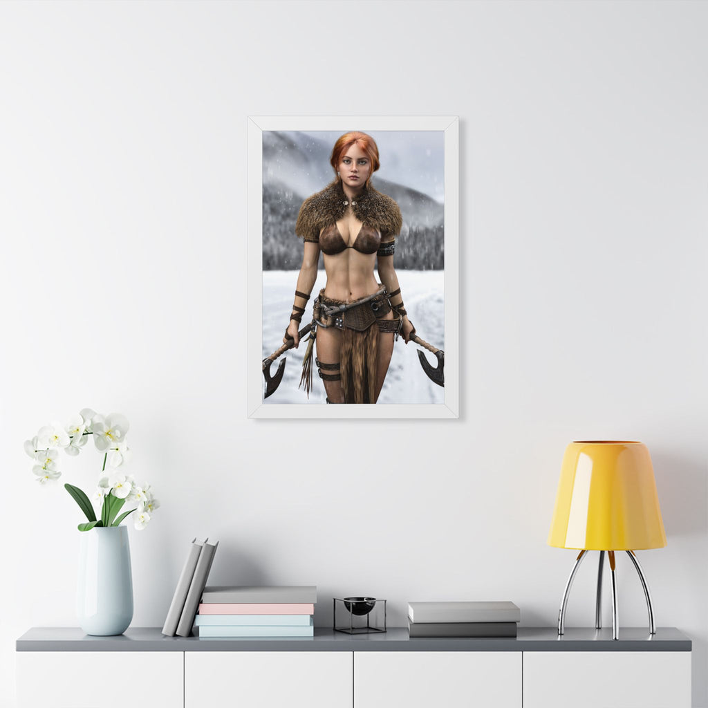 Viking Shieldmaiden Framed Poster — Redhead Warrior Art Print- No AI - Human created illustration art