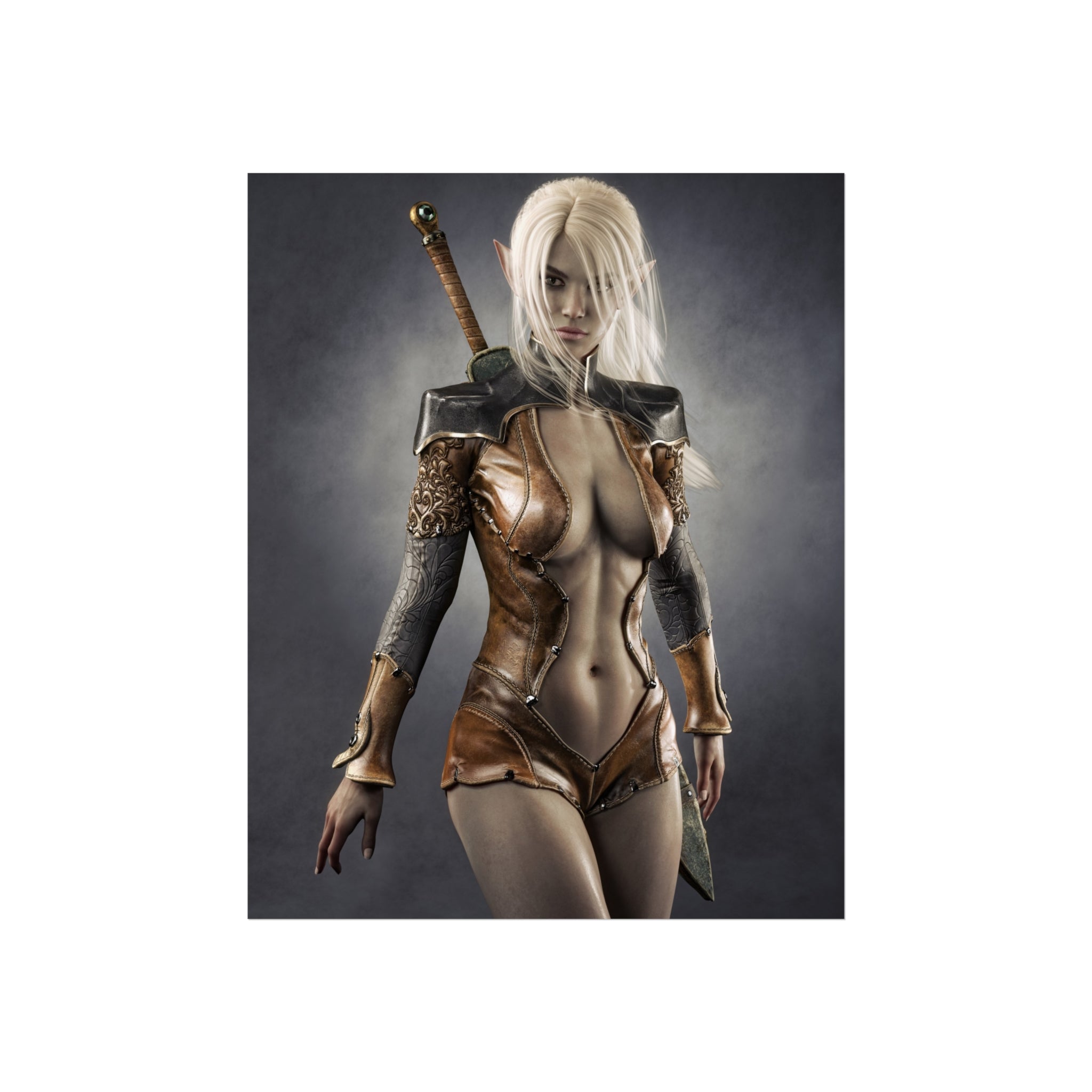 Fantasy Warrior Woman Fine Art Poster — Blonde Swordfighter Wall Art- No AI - Human created illustration art
