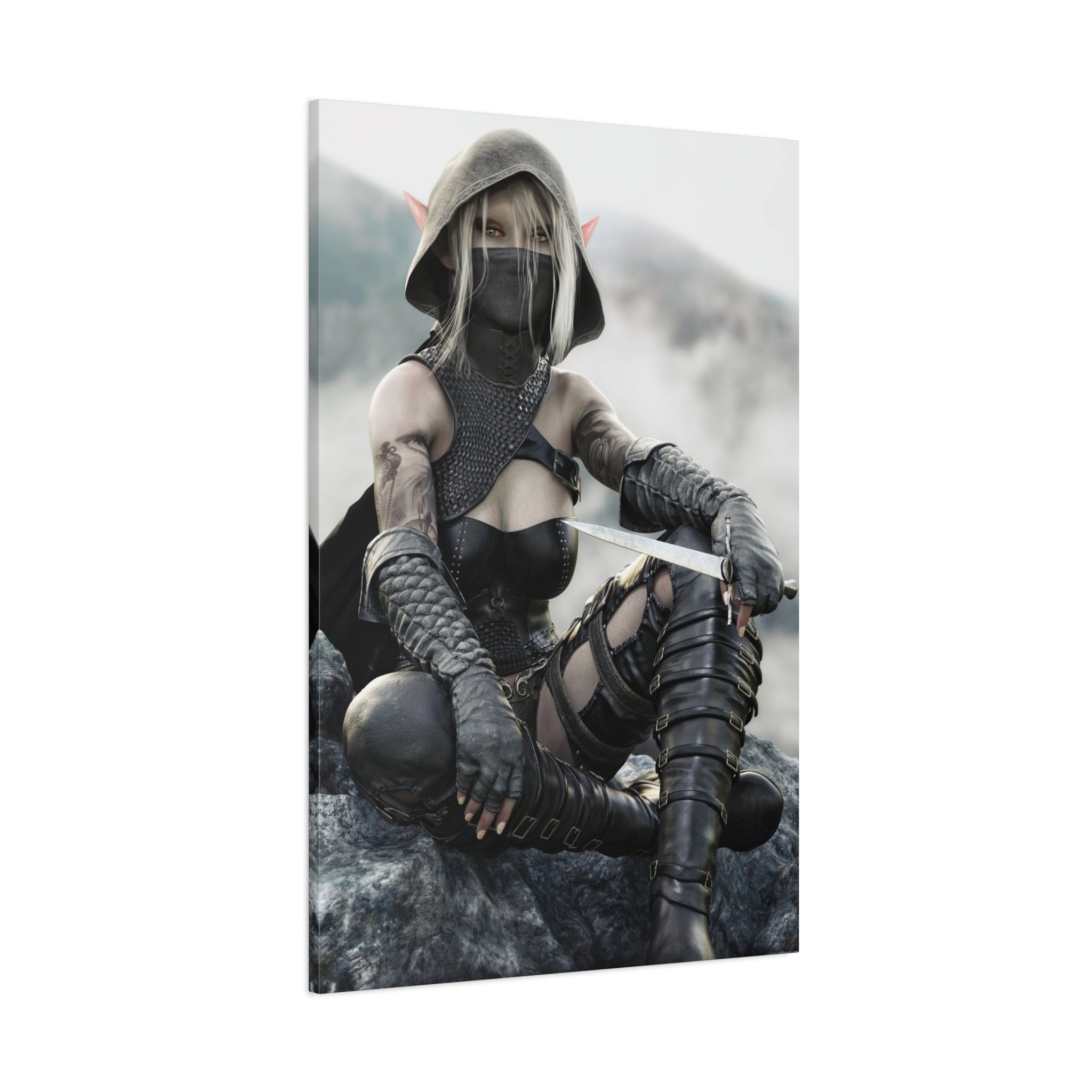 Rogue Elf Warrior Matte Canvas Print — Fantasy Assassin Wall Art- No AI - Human created illustration art