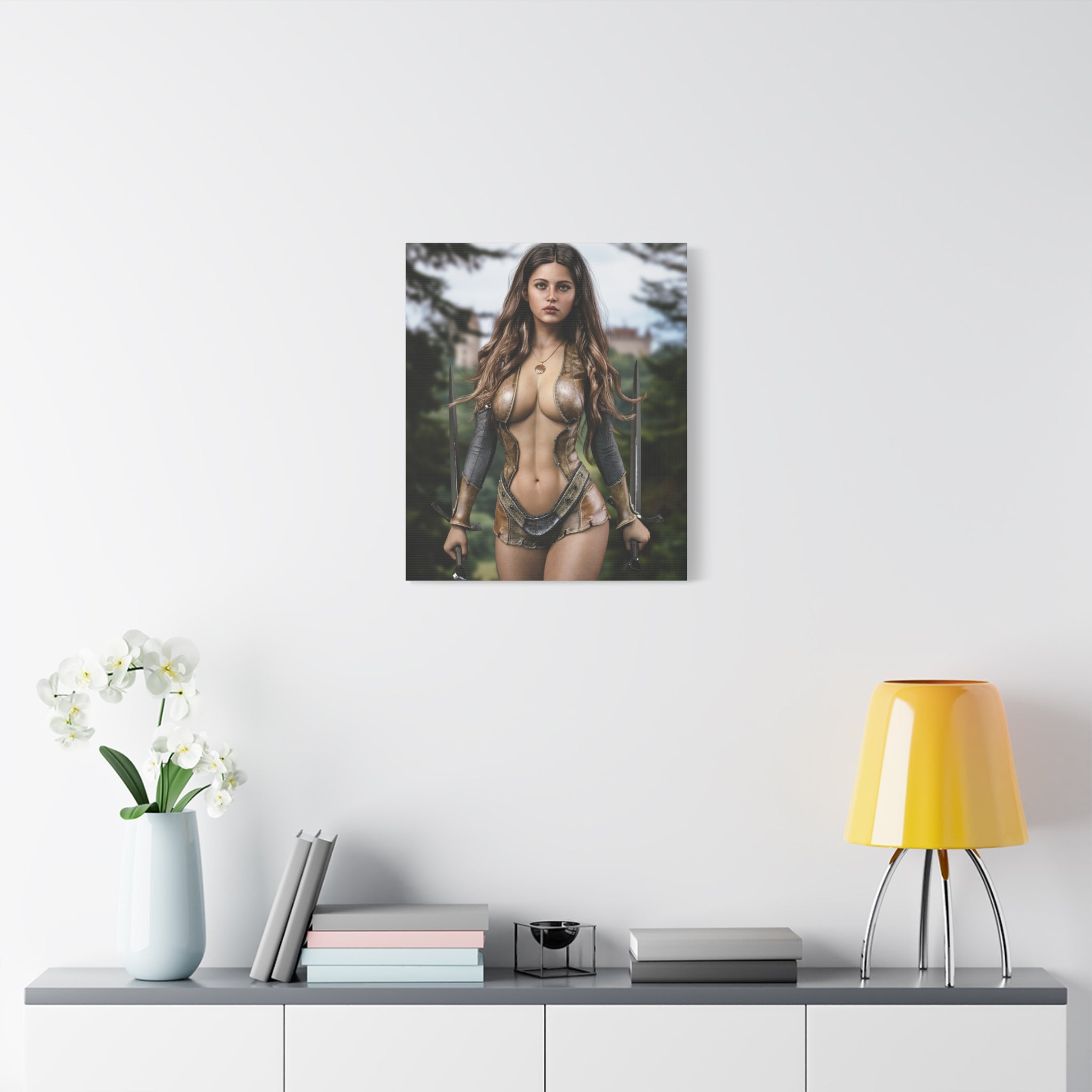 Fantasy Warrior Woman Matte Canvas Print — Stretched Gallery-Wrap Wall Art- No AI - Human created illustration art