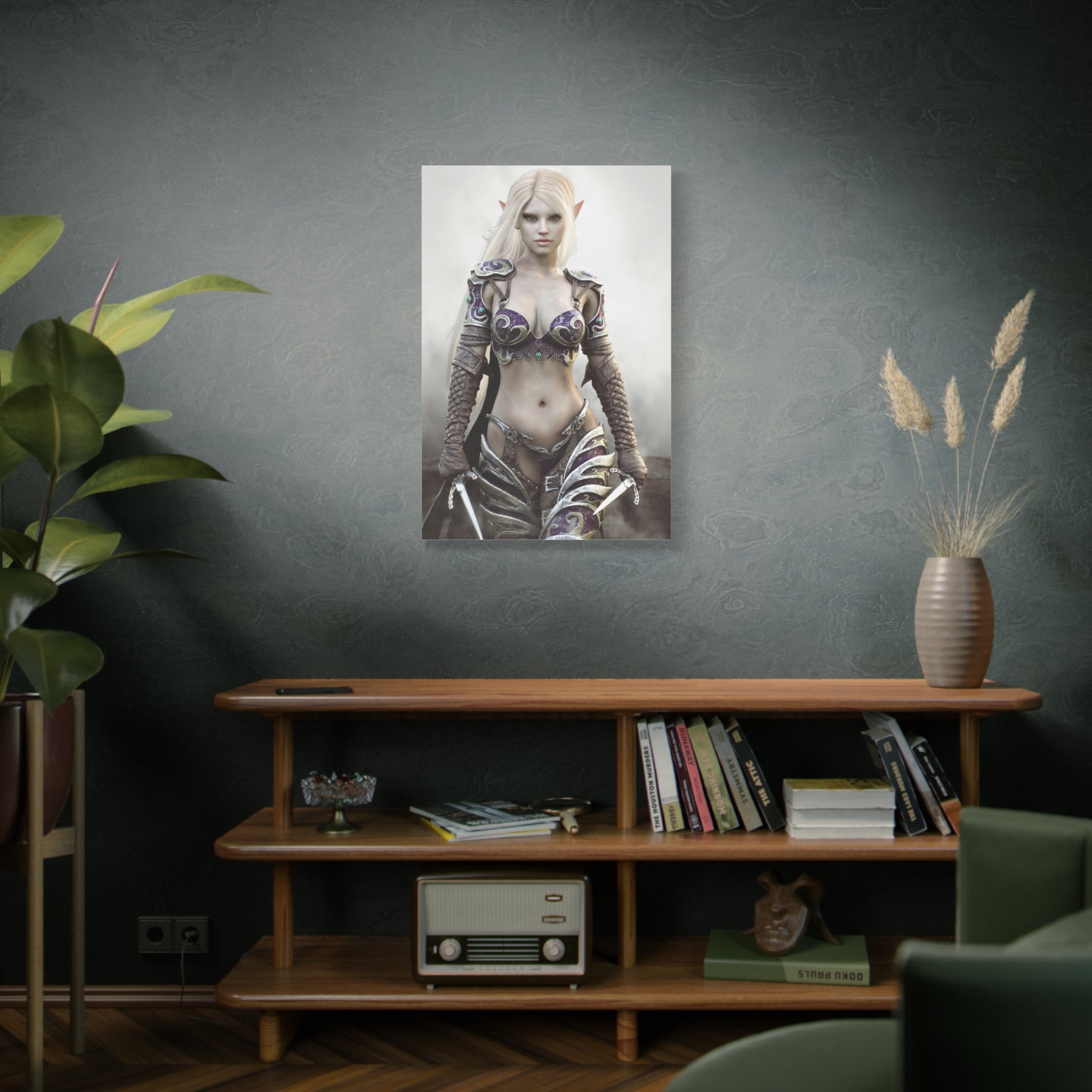 Dark Elf Warrior Fantasy Canvas Print — Matte Stretched Wall Art - No AI- Human created illustration art