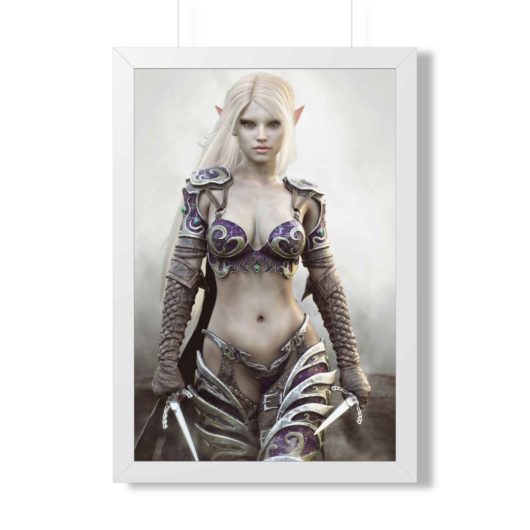 Framed Poster — Fantasy Dark Elf Elven Warrior Art Print - No AI- Human created illustration art