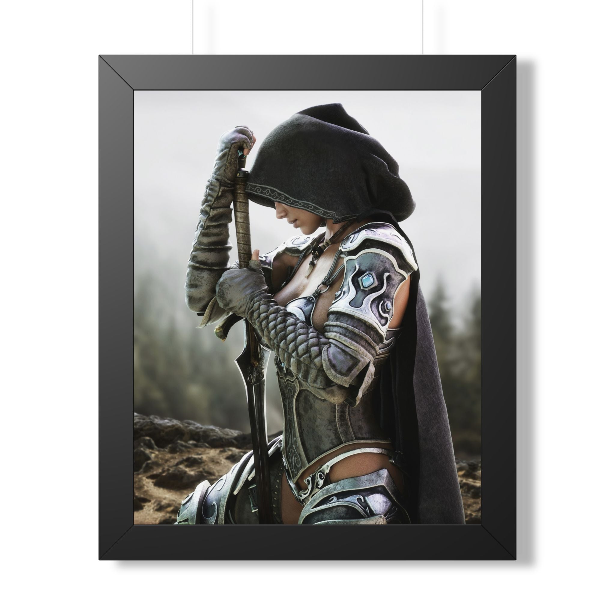 Framed Poster — Female Fantasy Warrior Artwork (Vertical) - No AI - Human created illustration art