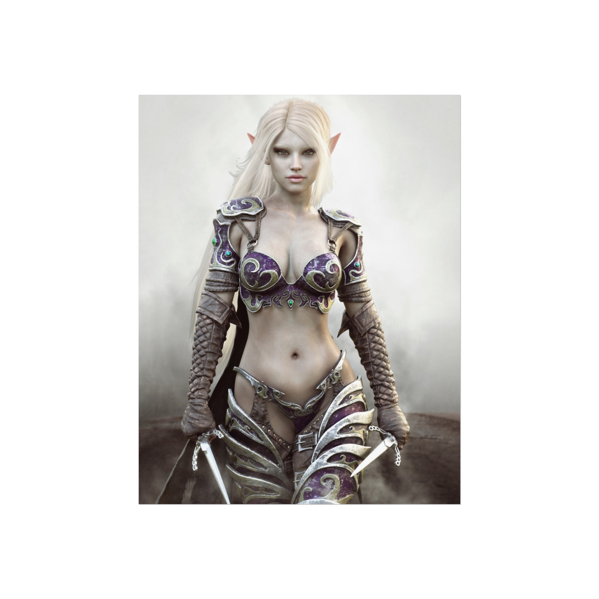 Fantasy Dark Elf Warrior Fine Art Poster — Mystical Female Elf Armor Wall Art- No AI - Human created illustration art