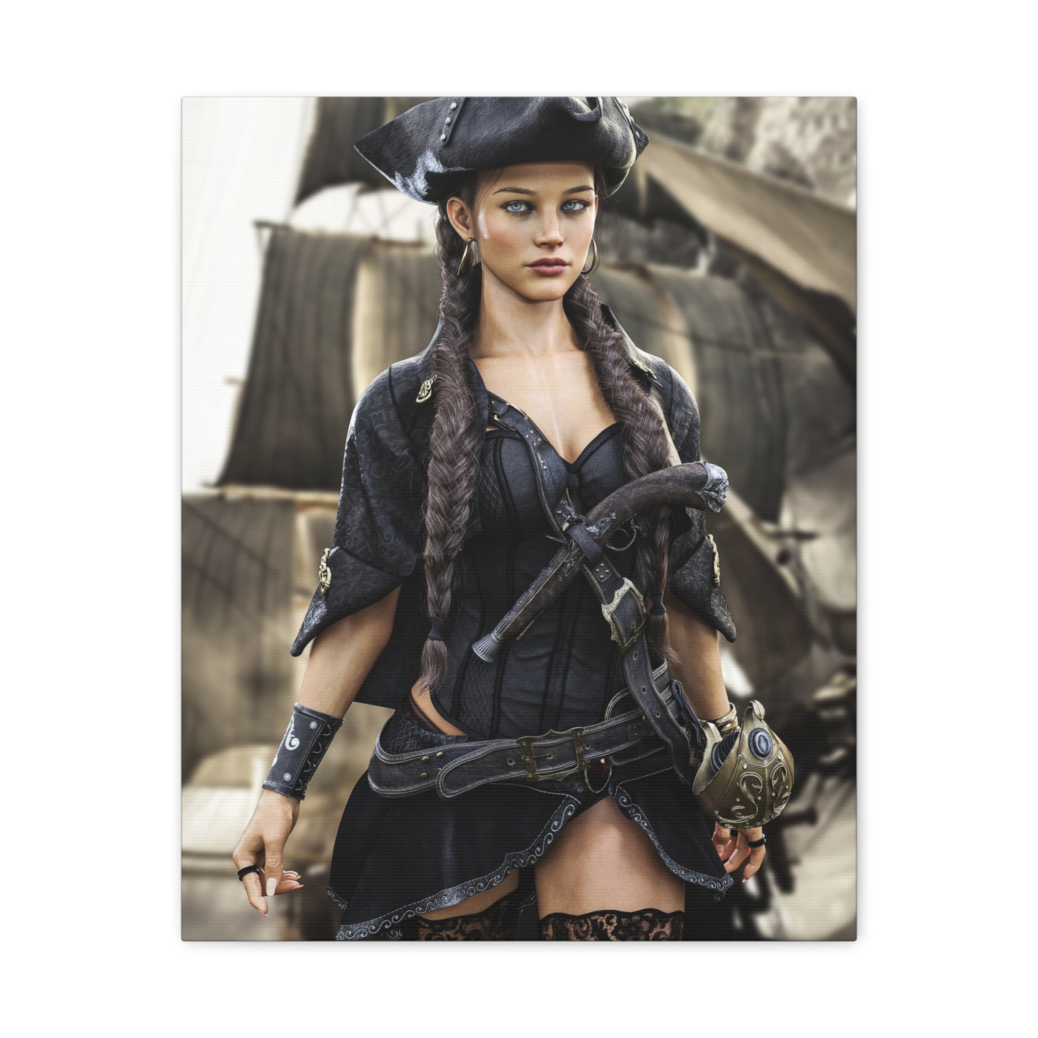 Pirate Captain Woman Matte Canvas Print — Stretched Wall Art - No AI - Human created illustration art