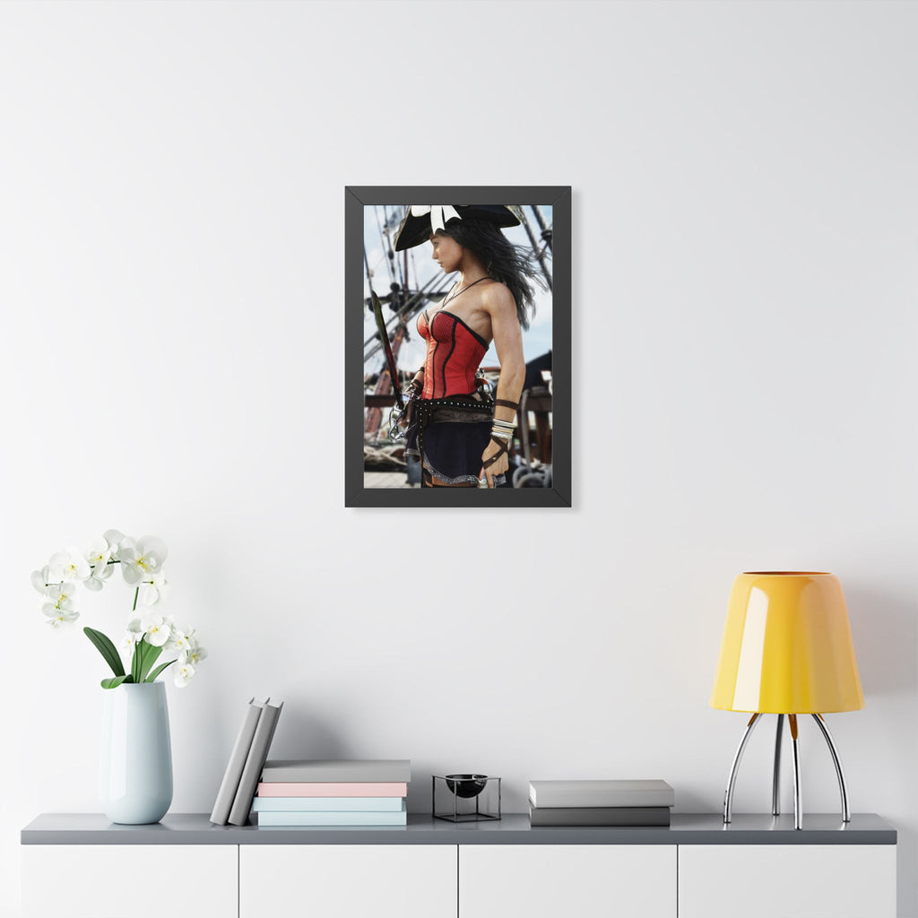 Female Pirate Framed Wall Art | Handcrafted Fantasy Pirate Print