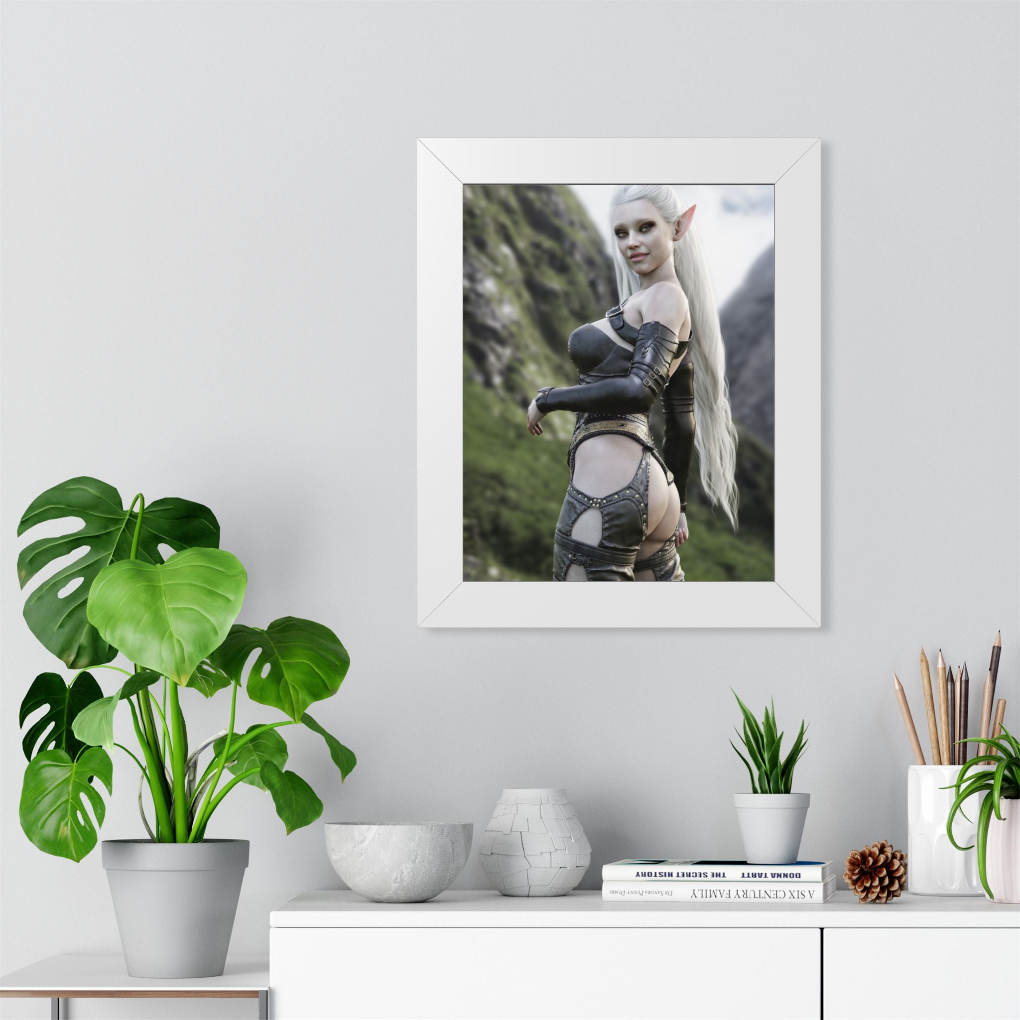 Elf Warrior Poster — Framed Fantasy Vertical Art Print- No AI - Human created illustration art.
