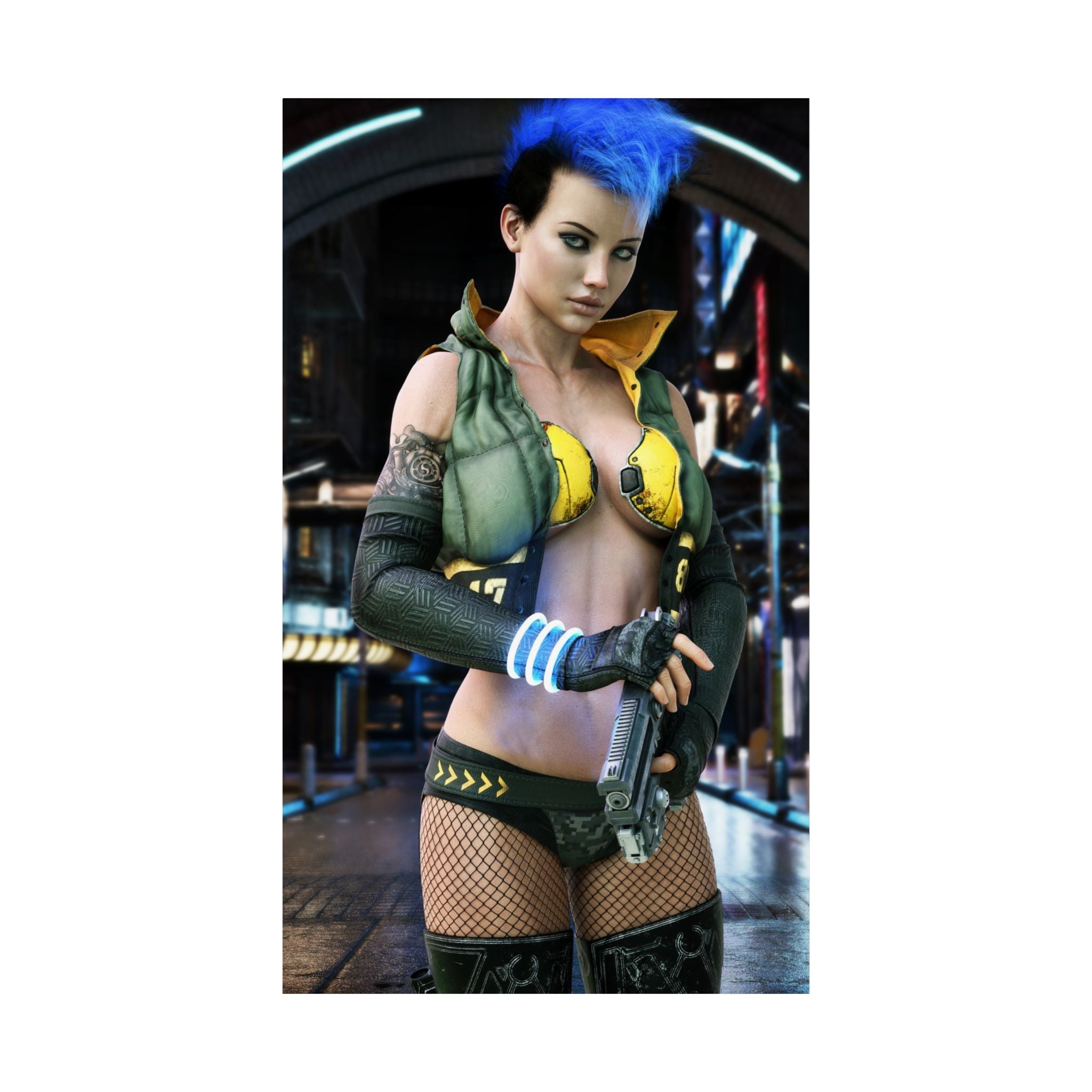 Cyberpunk Female Warrior Wall Art | Futuristic Cyber Assassin Artwork