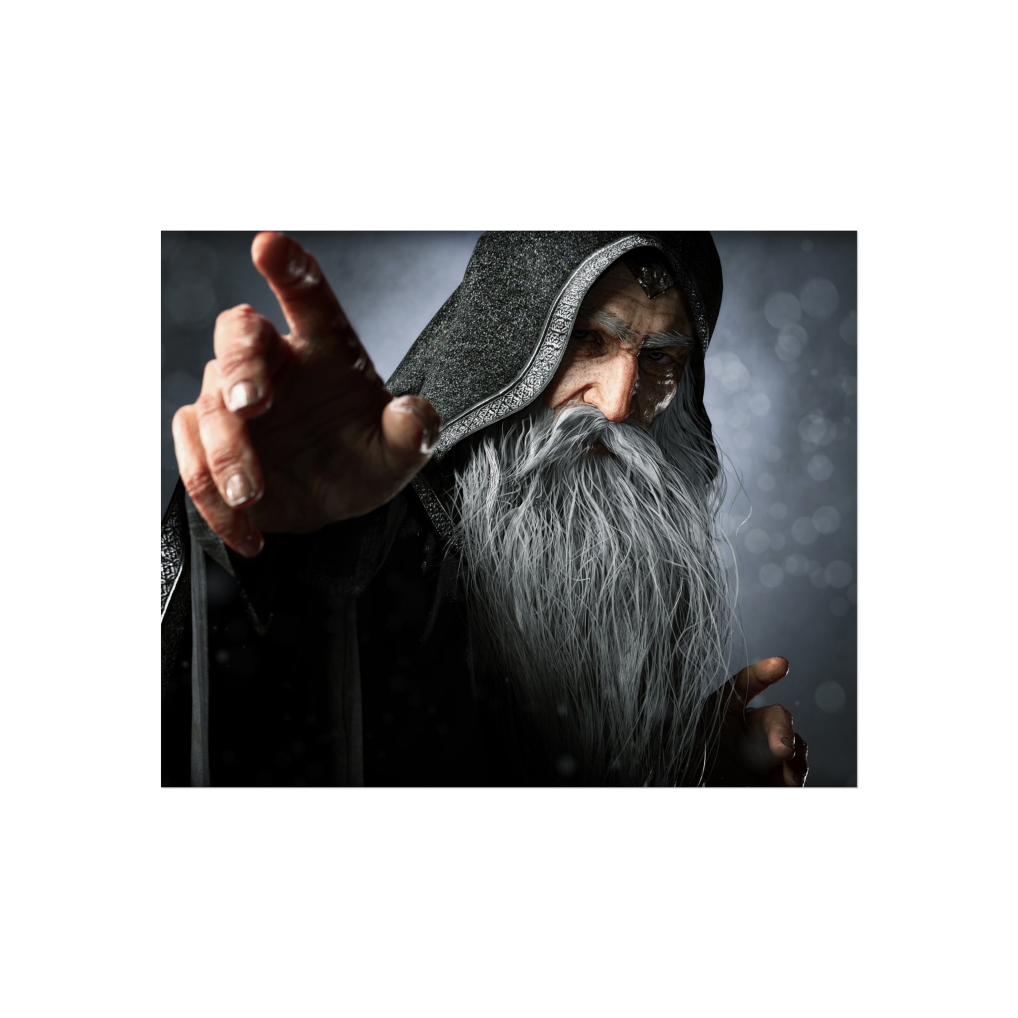 Wizard Fine Art Poster — Powerful Fantasy Wall Art with Bearded Sorcerer - No AI - Human created illustration art