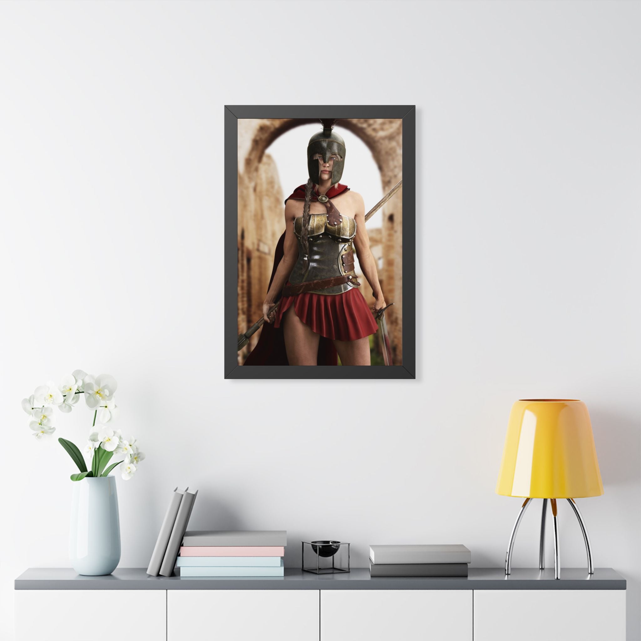 Spartan Female Warrior Framed Wall Art | Ancient Greek Fantasy Artwork
