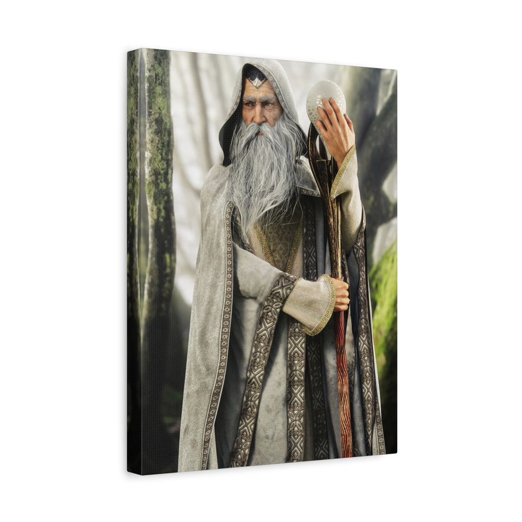 Wizard Portrait Matte Canvas Wall Art - Fantasy Sorcerer Stretched Canvas- No AI - Human created illustration art