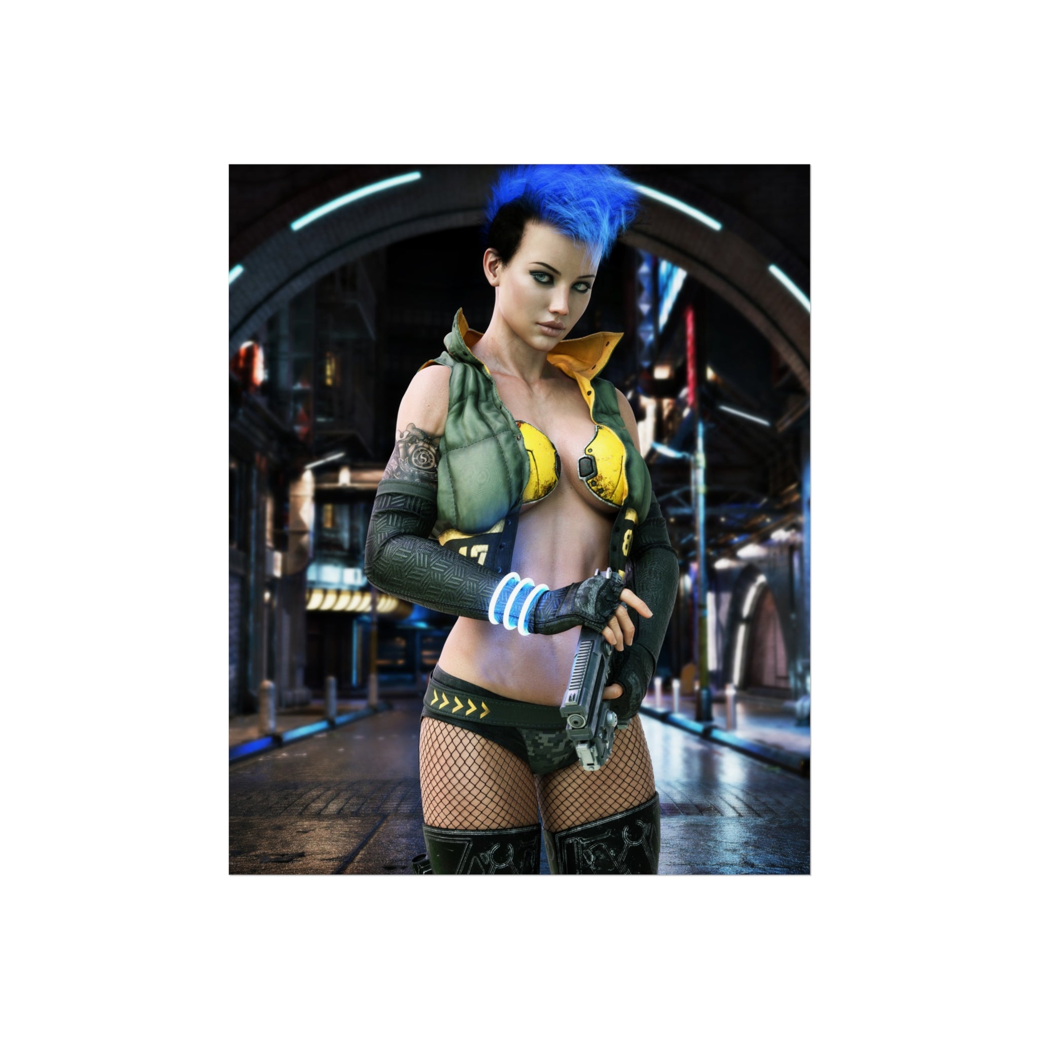 Cyberpunk Femme Fatale Fine Art Poster — Neon Future Sci‑Fi Wall Art- No AI- Human created illustration art