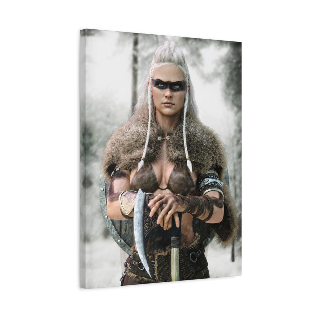 Viking Shieldmaiden Canvas Print — Matte Stretched Wall Art - No AI - Human created illustration art