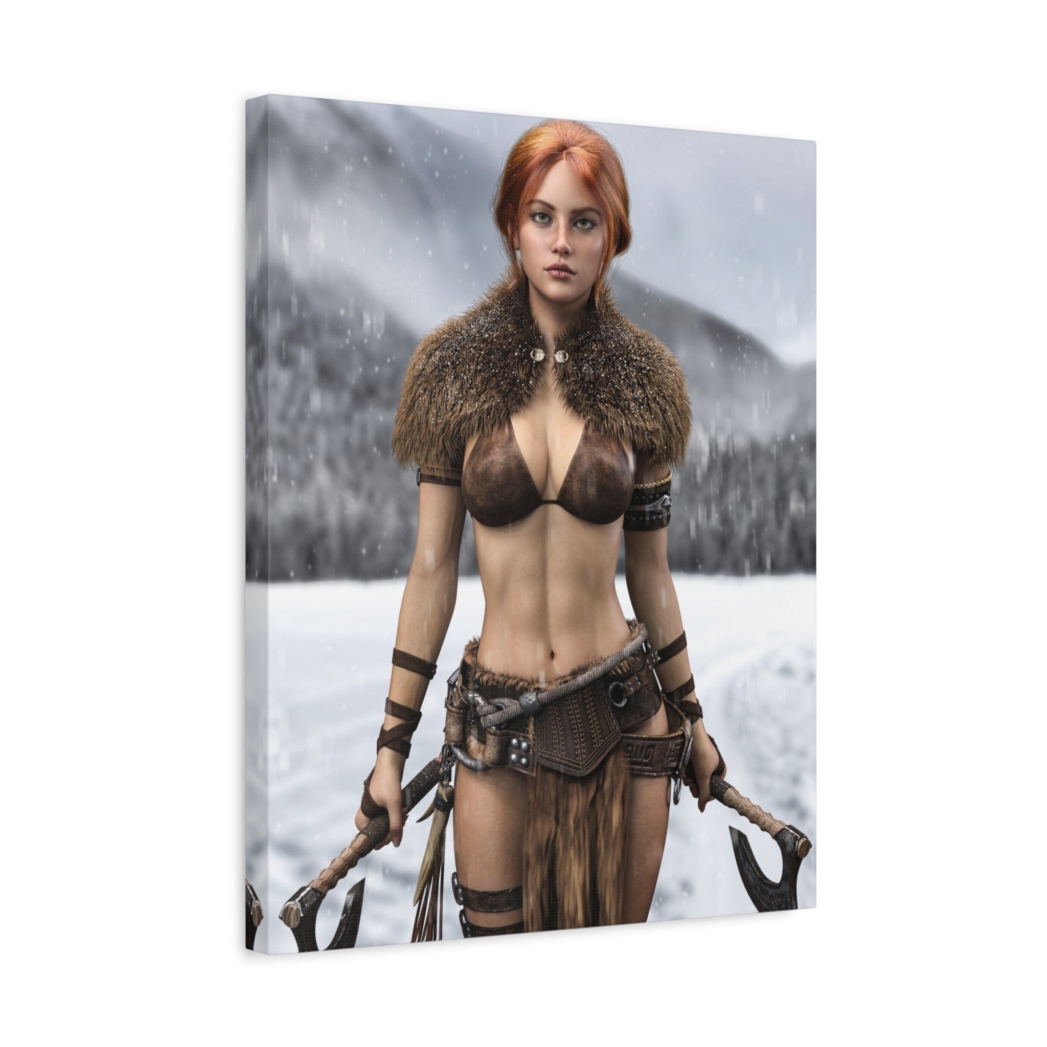 Viking Shieldmaiden Canvas Print — Matte Stretched Wall Art- No AI - Human created illustration art