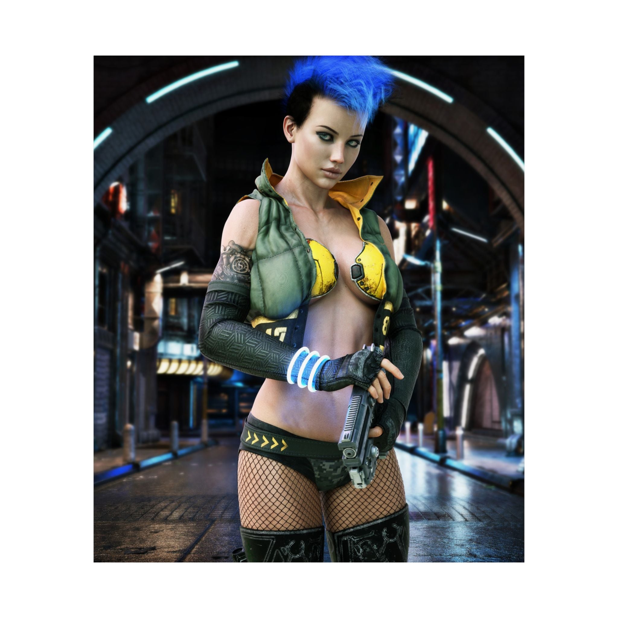Cyberpunk Female Warrior Wall Art | Futuristic Cyber Assassin Artwork