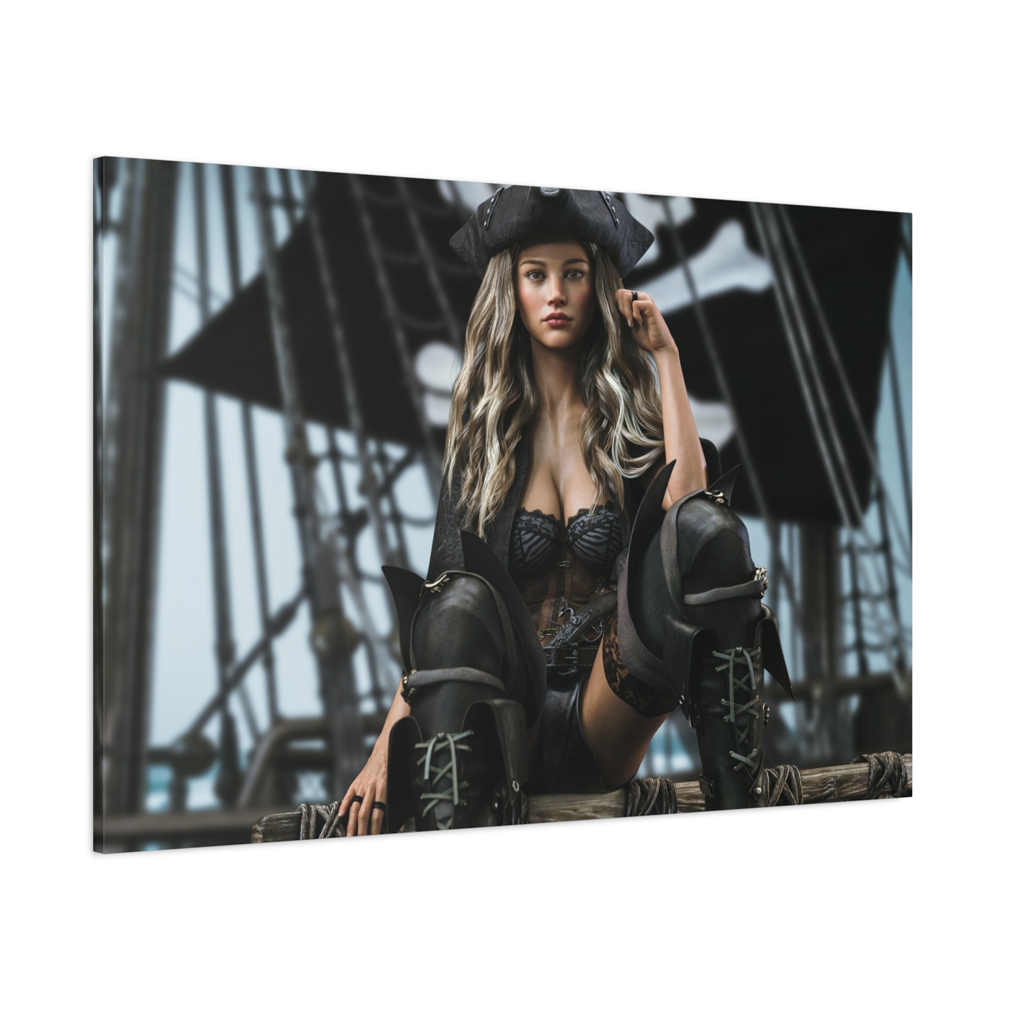 Pirate Queen Canva Wall Art – Hand-Crafted Fantasy Pirate Illustration