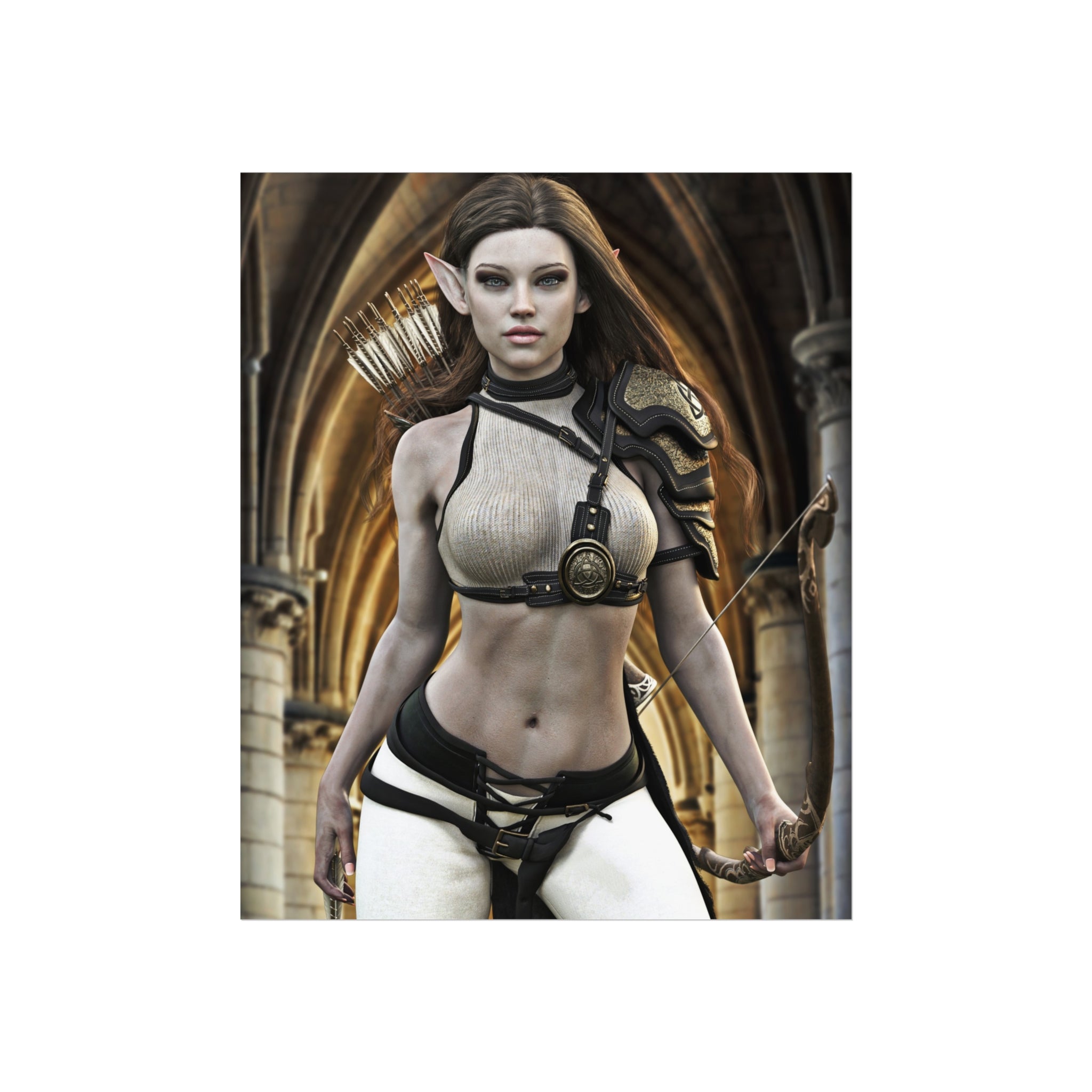 Fantasy Archer Fine Art Poster — Female Elf Warrior Wall Art- No AI- Human created illustration art