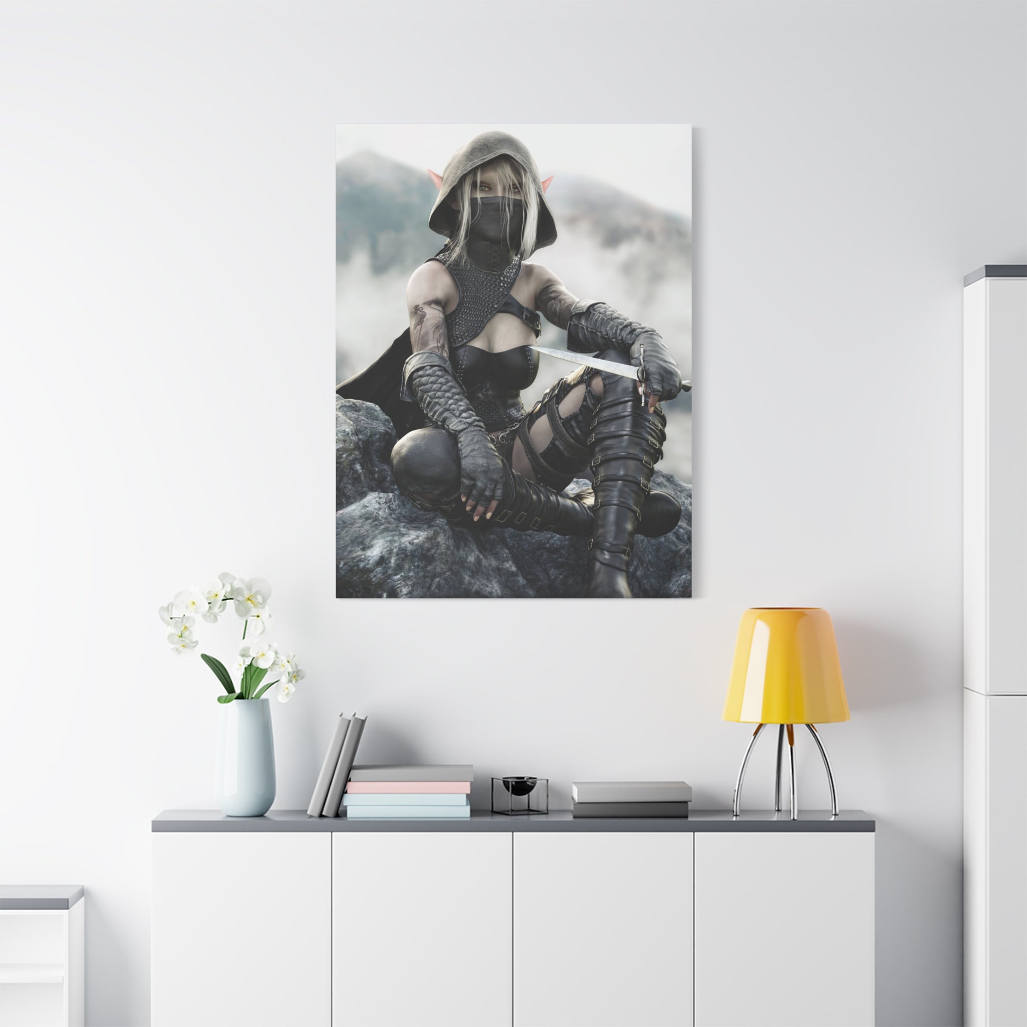 Rogue Elf Warrior Matte Canvas Print — Fantasy Assassin Wall Art- No AI - Human created illustration art