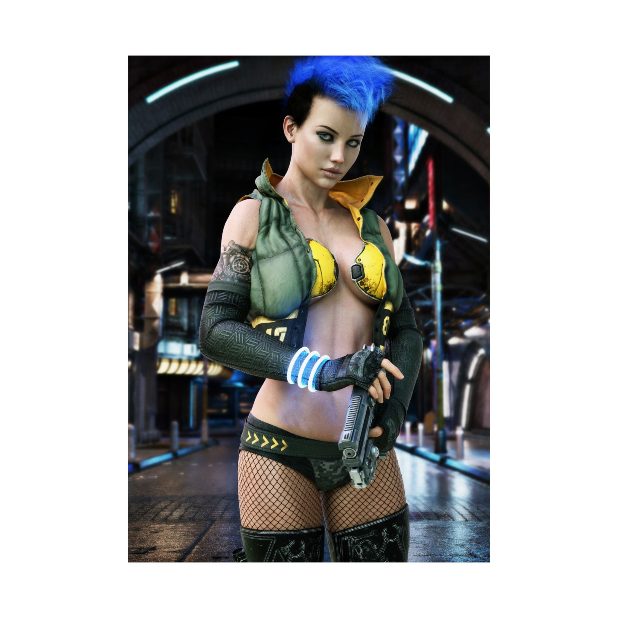 Cyberpunk Female Warrior Wall Art | Futuristic Cyber Assassin Artwork