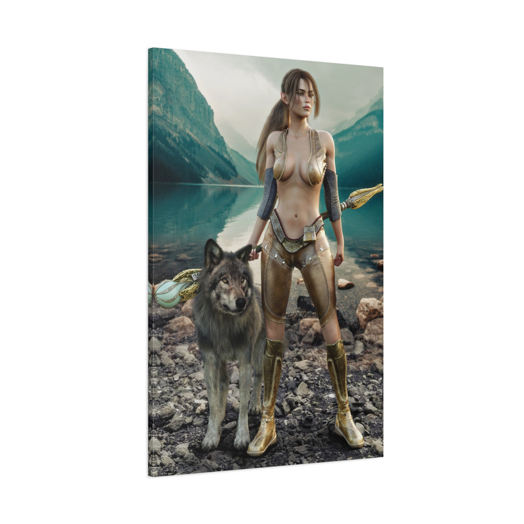 Druid and Wolf Fantasy Canvas Wall Art | Elven Guardian Nature Warrior