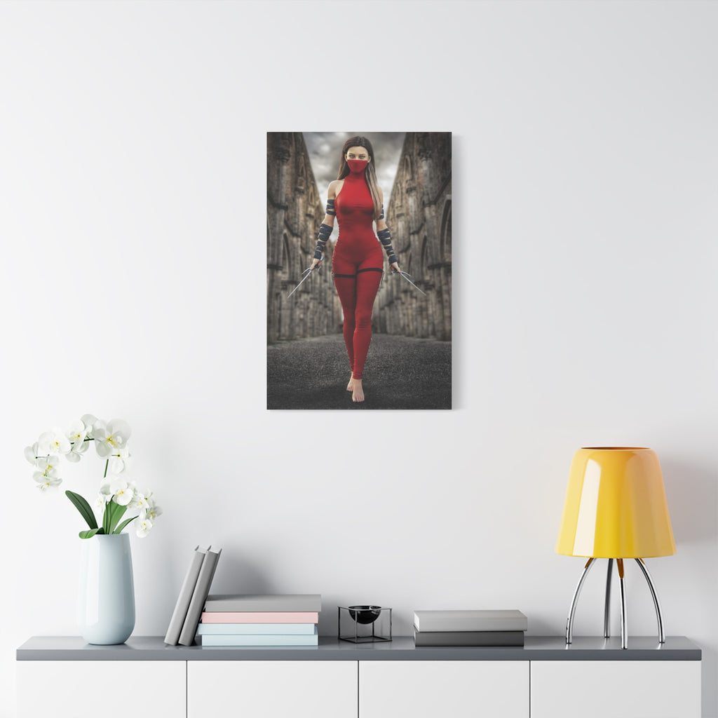 Red Assassin Canvas Wall Art | Fantasy Female Rogue & Ninja Artwork