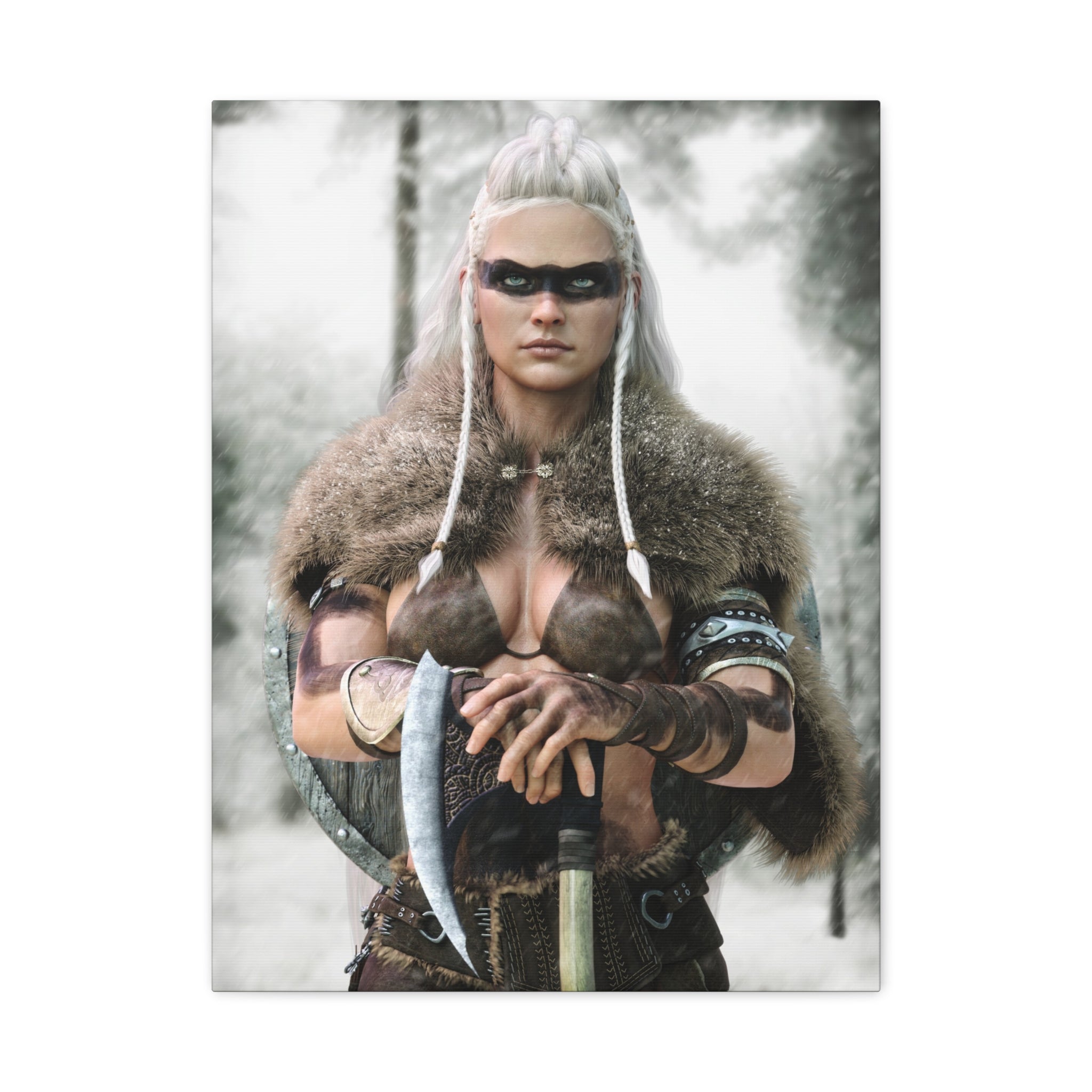 Viking Shieldmaiden Canvas Print — Matte Stretched Wall Art - No AI - Human created illustration art