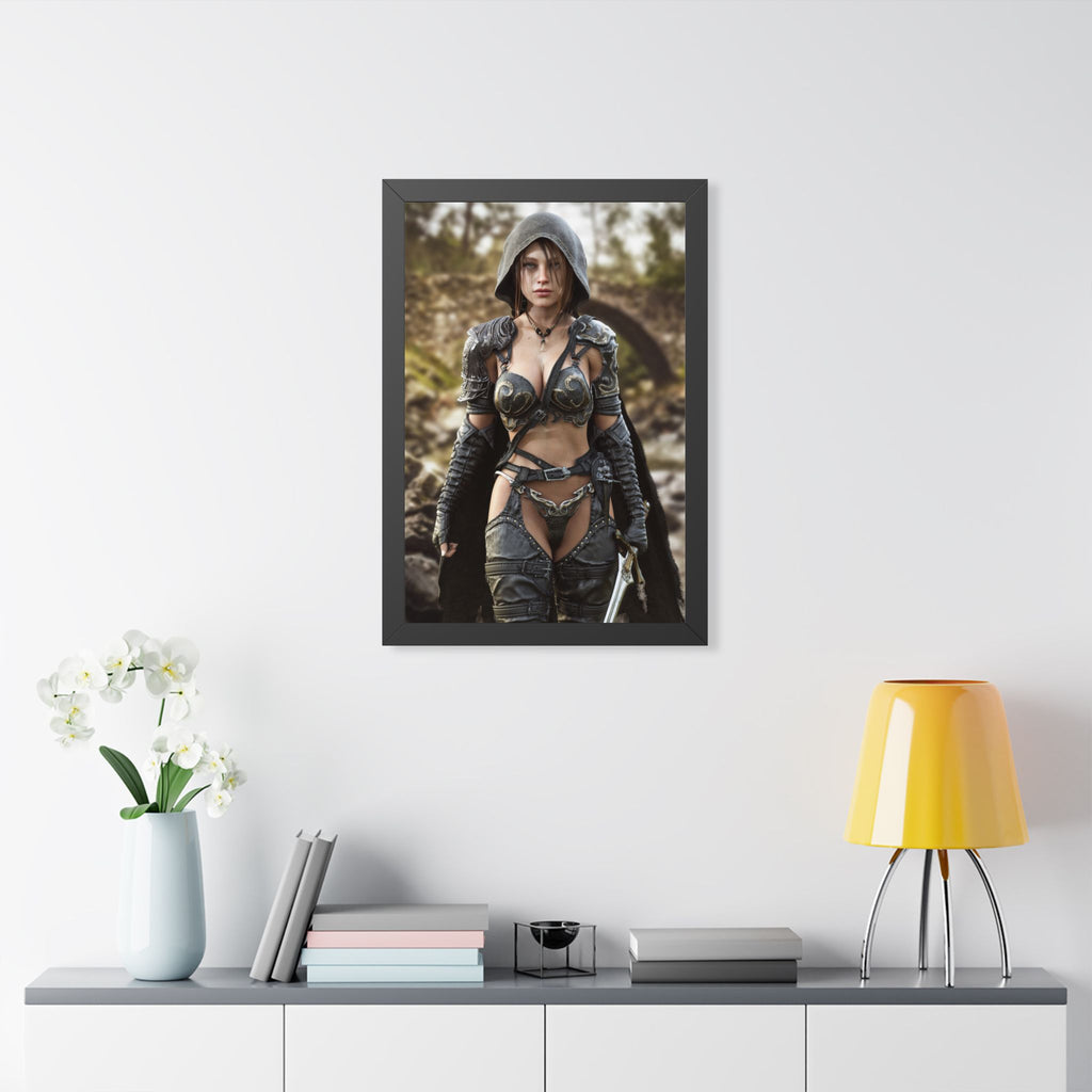 Framed Poster — Fantasy Warrior Woman Ranger Art Print (Vertical) - No AI- Human created illustration art