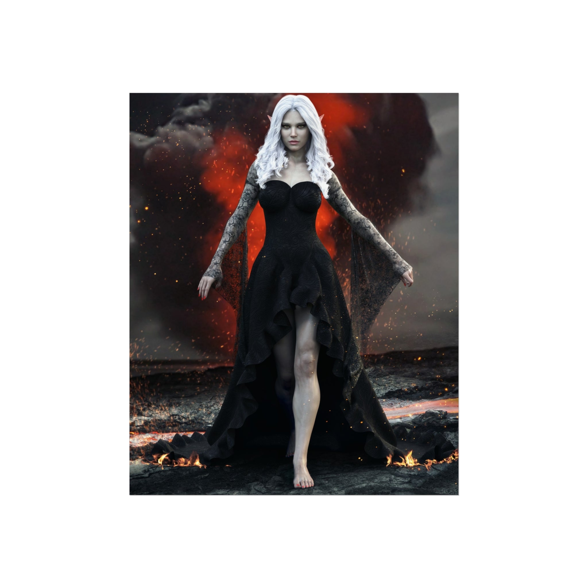 Dark Sorceress Fine Art Poster — Gothic Woman in Black Dress Wall Art - No AI - Human created illustration art