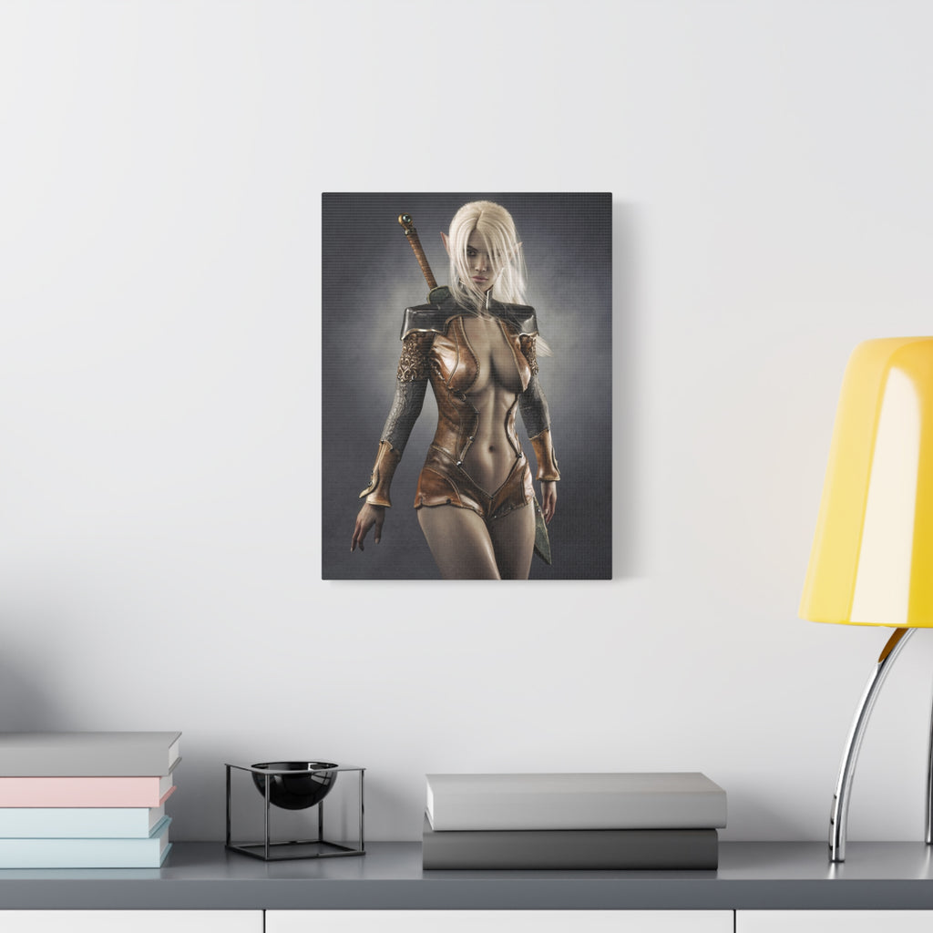 Fantasy Warrior Elf Canvas Print — Sexy Female Swordfighter Matte Stretched Art- No AI- Human created illuration art