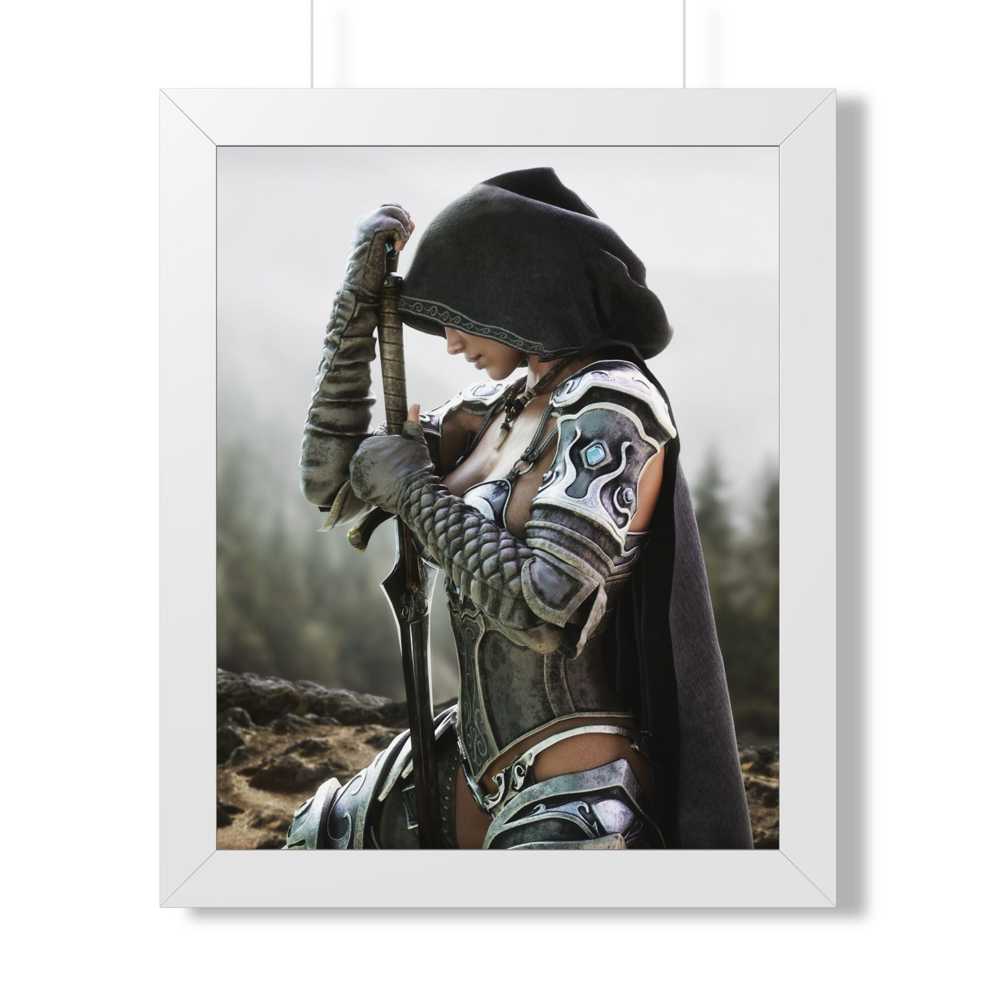Framed Poster — Female Fantasy Warrior Artwork (Vertical) - No AI - Human created illustration art