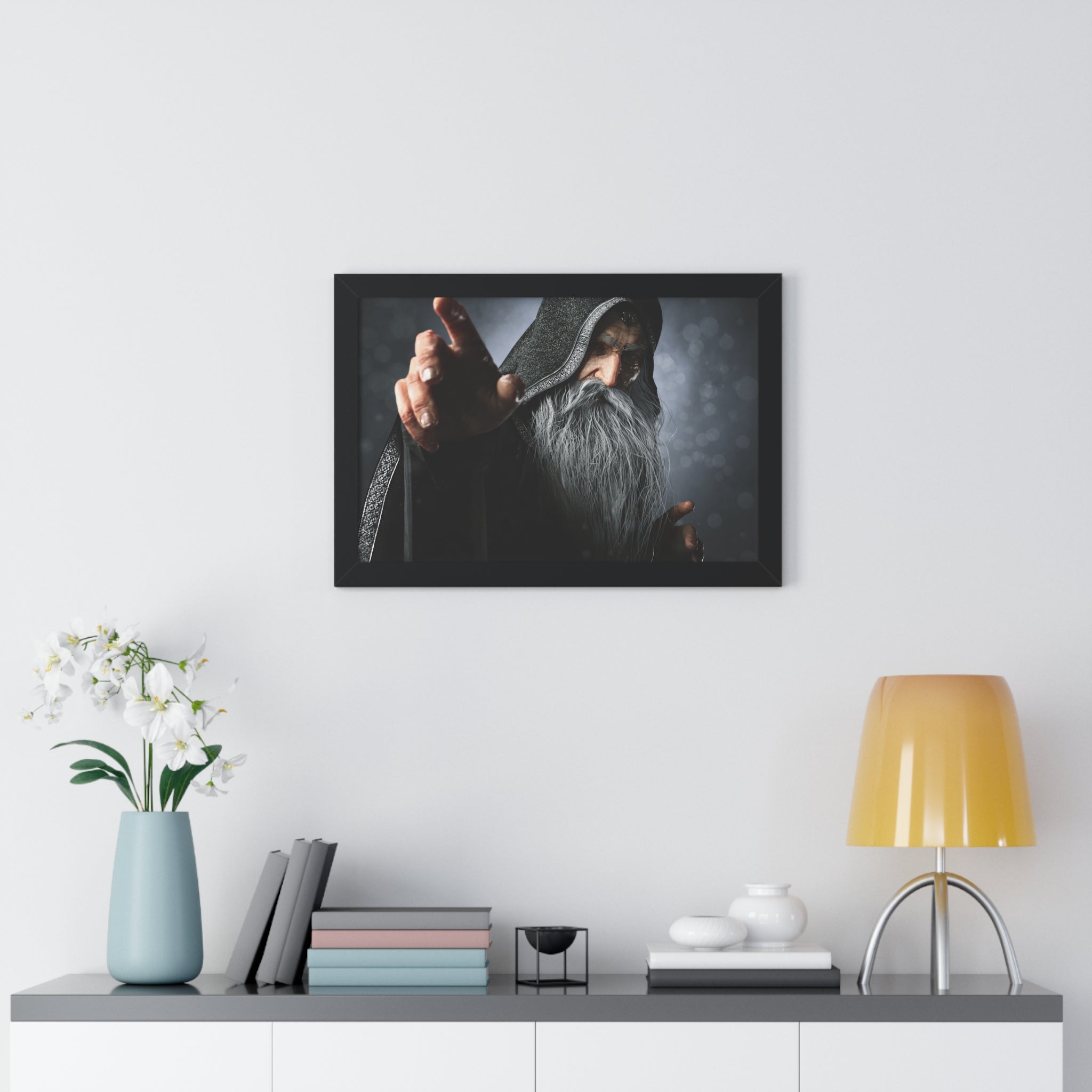 Framed Poster — Mystical Hooded Wizard Art Print - No AI - Human created illustration art