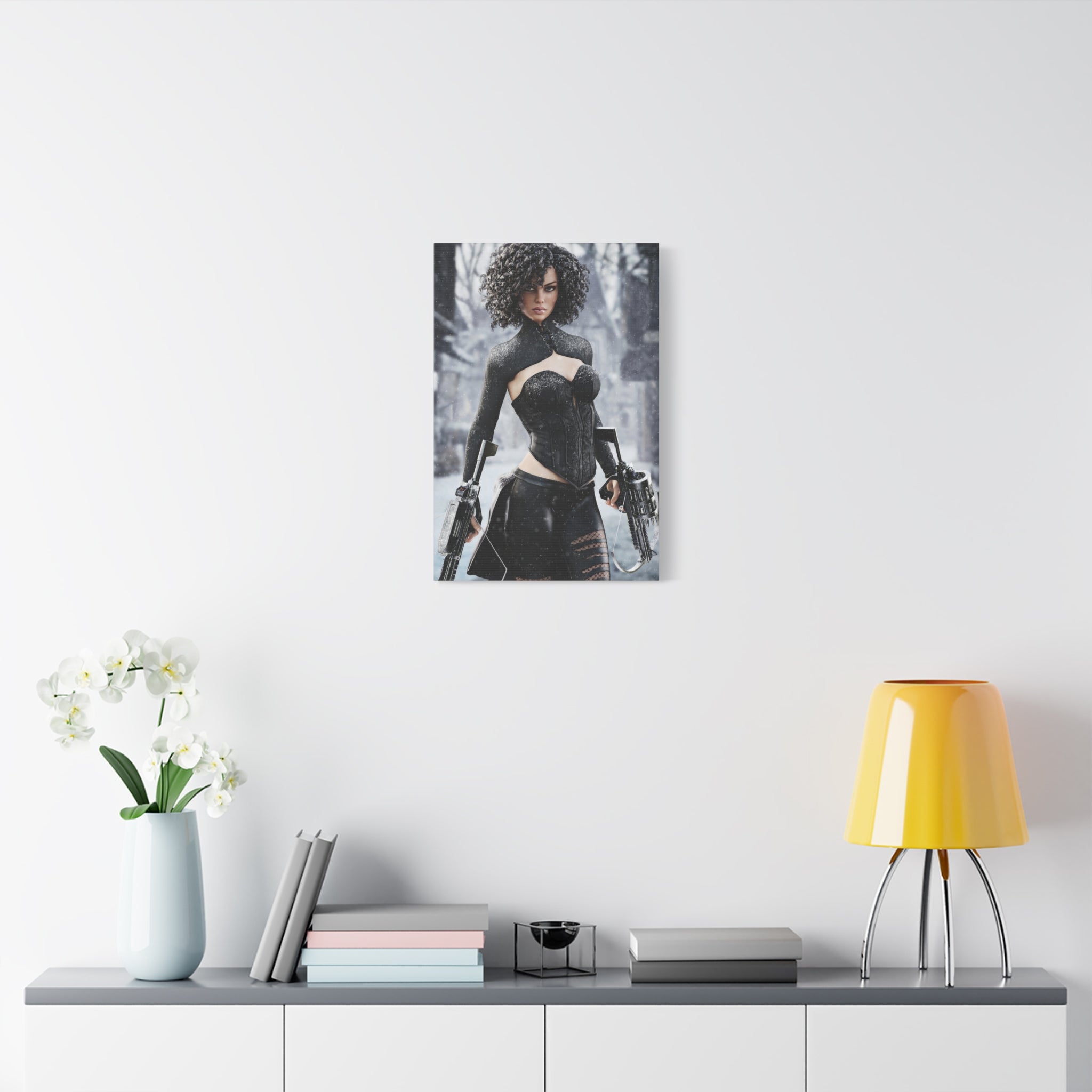 Matte Stretched Canvas - Dark Female huntress Warrior Art - No AI - Human generated illustration art