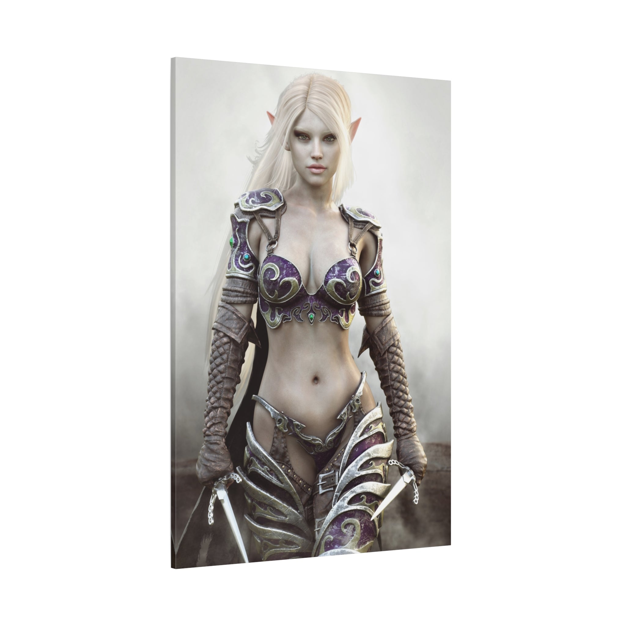 Dark Elf Warrior Fantasy Canvas Print — Matte Stretched Wall Art - No AI- Human created illustration art